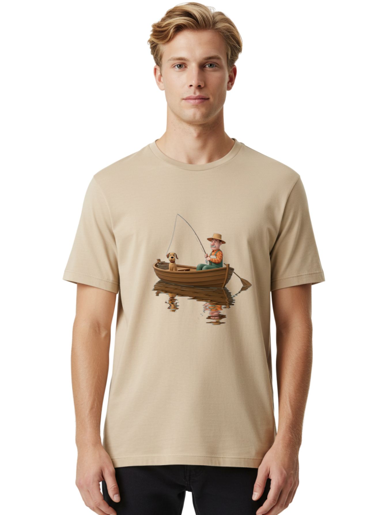 Man-Fishing-With-Dog Men'S Graphic Tee, 100% Cotton, Comfortable Casual Summer Wear, Machine Washable, Vintage Camera, Old Camera, Antique Camera, Black Camera, Classic Photography, Photography Equipment, Nostalgic Device, Film Camera, Bao624
