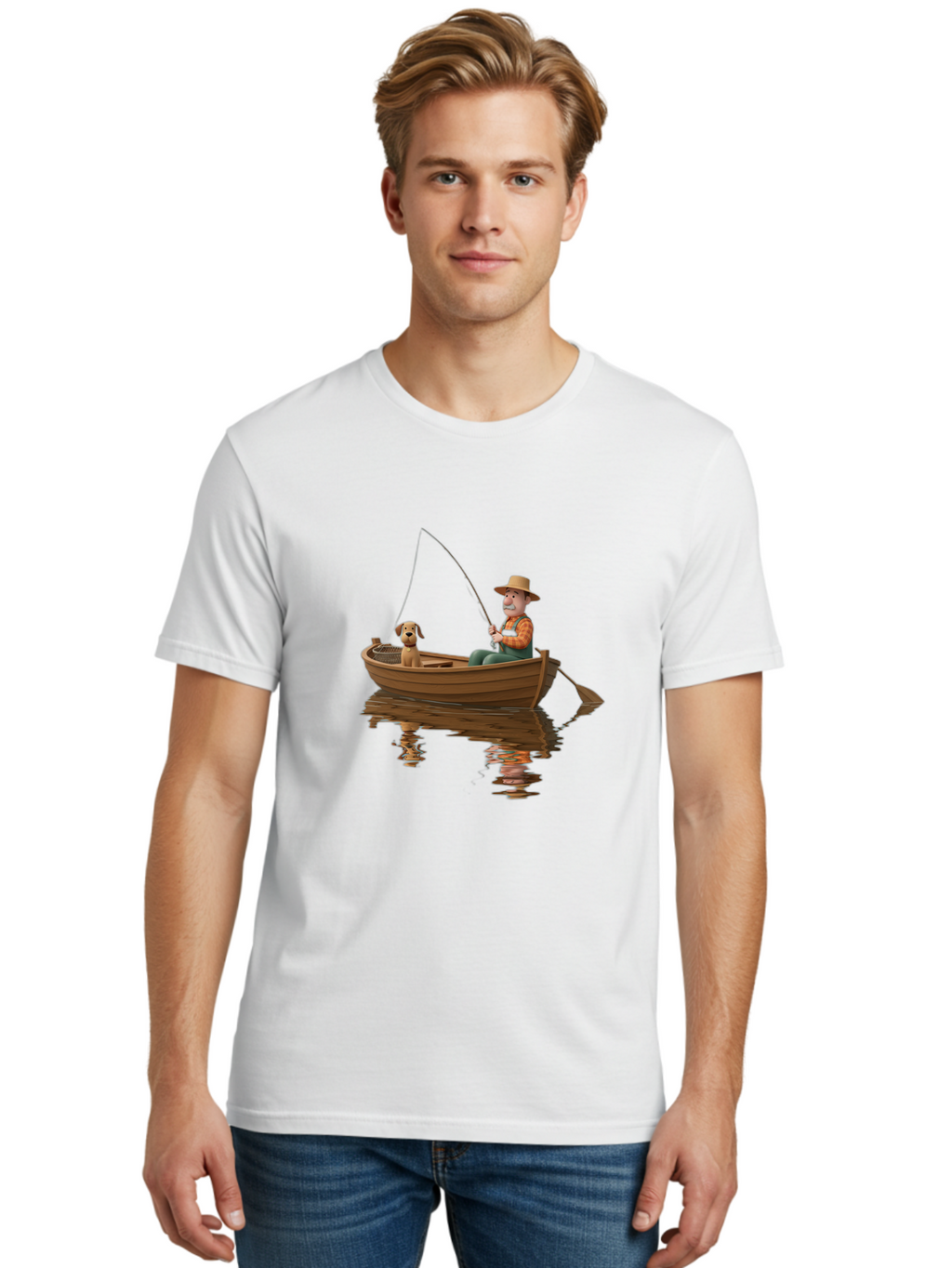 Man-Fishing-With-Dog Men'S Graphic Tee, 100% Cotton, Comfortable Casual Summer Wear, Machine Washable, Vintage Camera, Old Camera, Antique Camera, Black Camera, Classic Photography, Photography Equipment, Nostalgic Device, Film Camera, Bao624