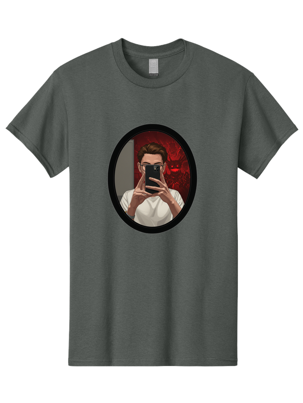 Man-Taking-Selfie-In-Mirror Men'S Graphic Tee, 100% Cotton, Comfortable Casual Summer Wear, Machine Washable, Vintage Camera, Old Camera, Antique Camera, Black Camera, Classic Photography, Photography Equipment, Nostalgic Device, Film Camera, Bao628