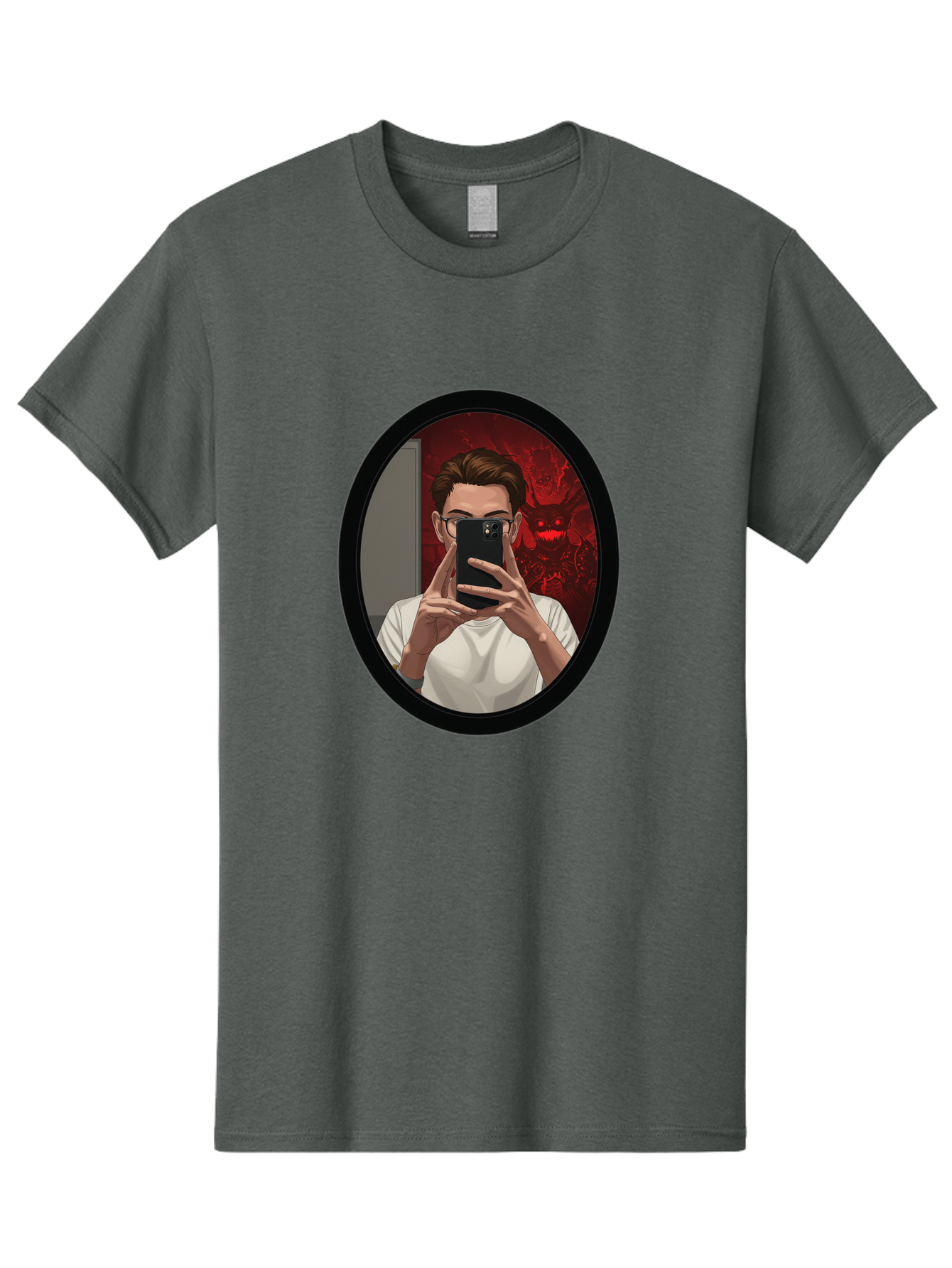 Man-Taking-Selfie-In-Mirror Men'S Graphic Tee, 100% Cotton, Comfortable Casual Summer Wear, Machine Washable, Vintage Camera, Old Camera, Antique Camera, Black Camera, Classic Photography, Photography Equipment, Nostalgic Device, Film Camera, Bao628