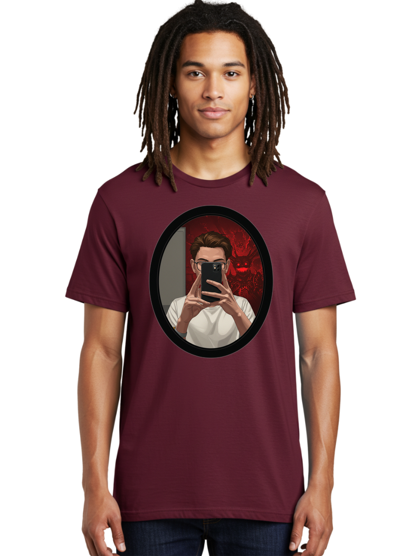 Man-Taking-Selfie-In-Mirror Men'S Graphic Tee, 100% Cotton, Comfortable Casual Summer Wear, Machine Washable, Vintage Camera, Old Camera, Antique Camera, Black Camera, Classic Photography, Photography Equipment, Nostalgic Device, Film Camera, Bao628