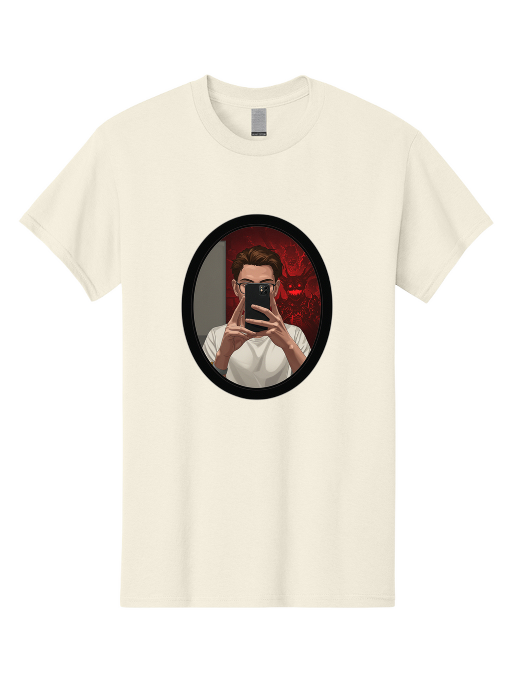 Man-Taking-Selfie-In-Mirror Men'S Graphic Tee, 100% Cotton, Comfortable Casual Summer Wear, Machine Washable, Vintage Camera, Old Camera, Antique Camera, Black Camera, Classic Photography, Photography Equipment, Nostalgic Device, Film Camera, Bao628