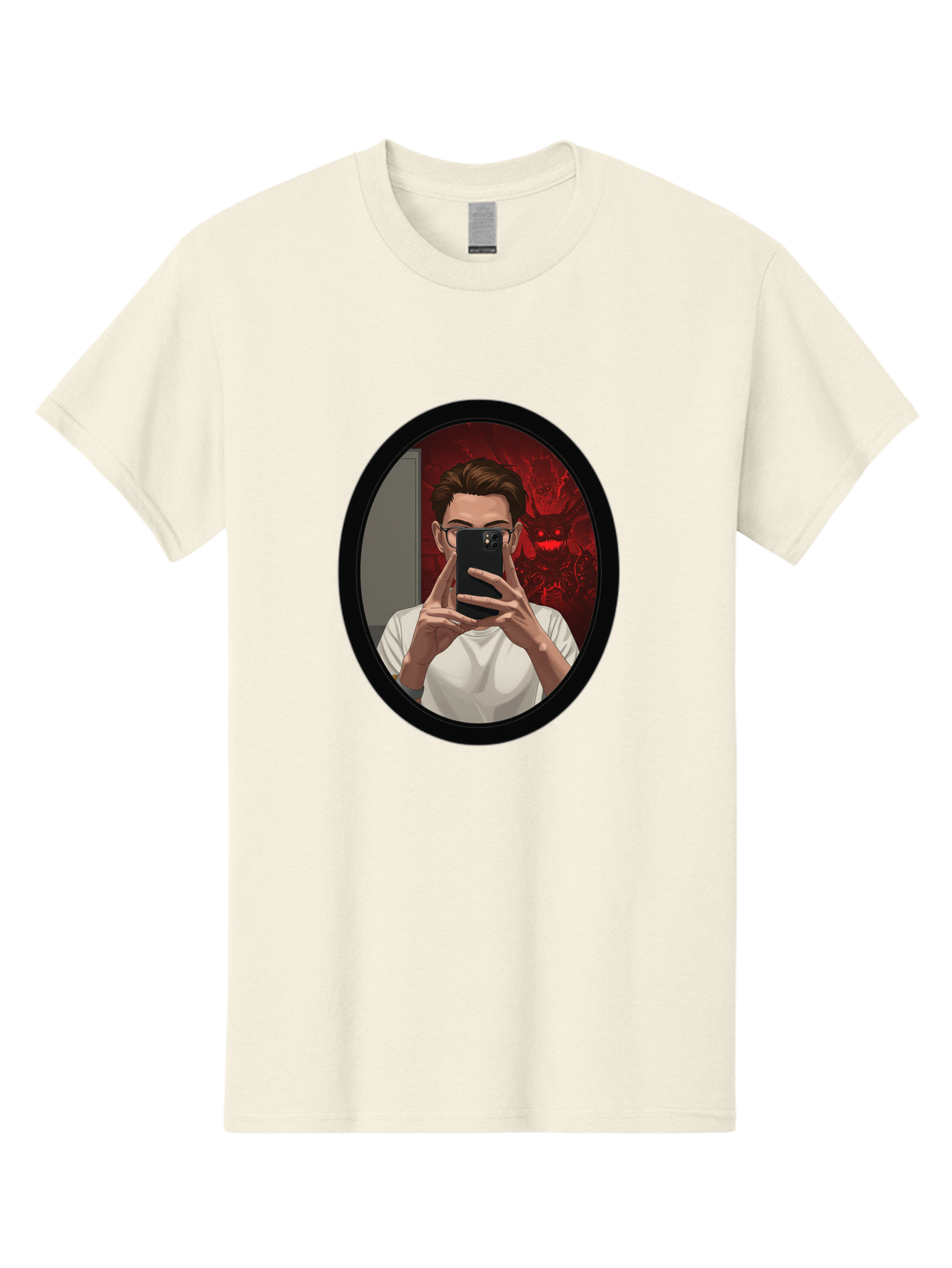 Man-Taking-Selfie-In-Mirror Men'S Graphic Tee, 100% Cotton, Comfortable Casual Summer Wear, Machine Washable, Vintage Camera, Old Camera, Antique Camera, Black Camera, Classic Photography, Photography Equipment, Nostalgic Device, Film Camera, Bao628