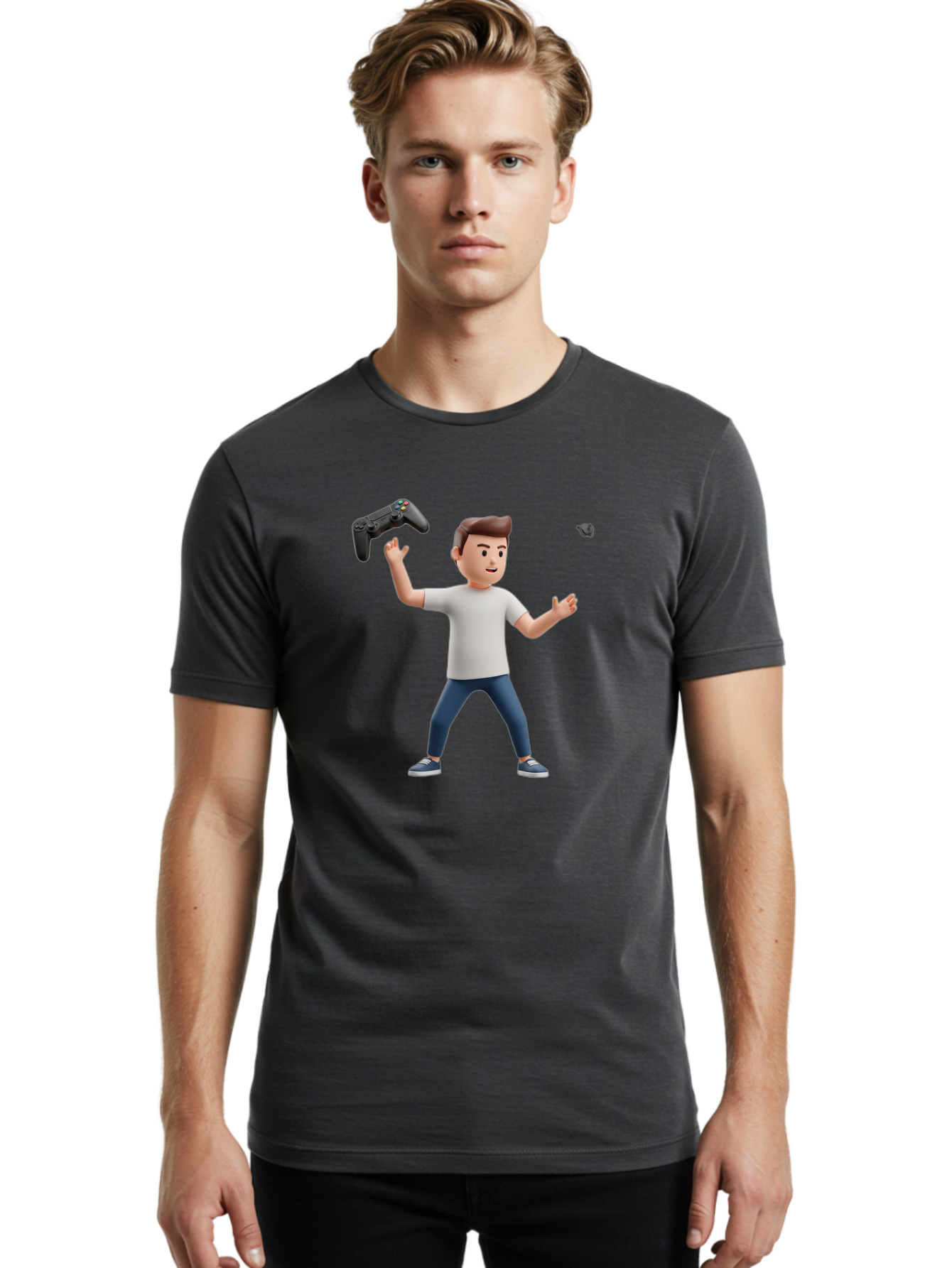 Man-Tossing-Gamepad Men'S Graphic Tee, 100% Cotton, Comfortable Casual Summer Wear, Machine Washable, Vintage Camera, Old Camera, Antique Camera, Black Camera, Classic Photography, Photography Equipment, Nostalgic Device, Film Camera, Bao629