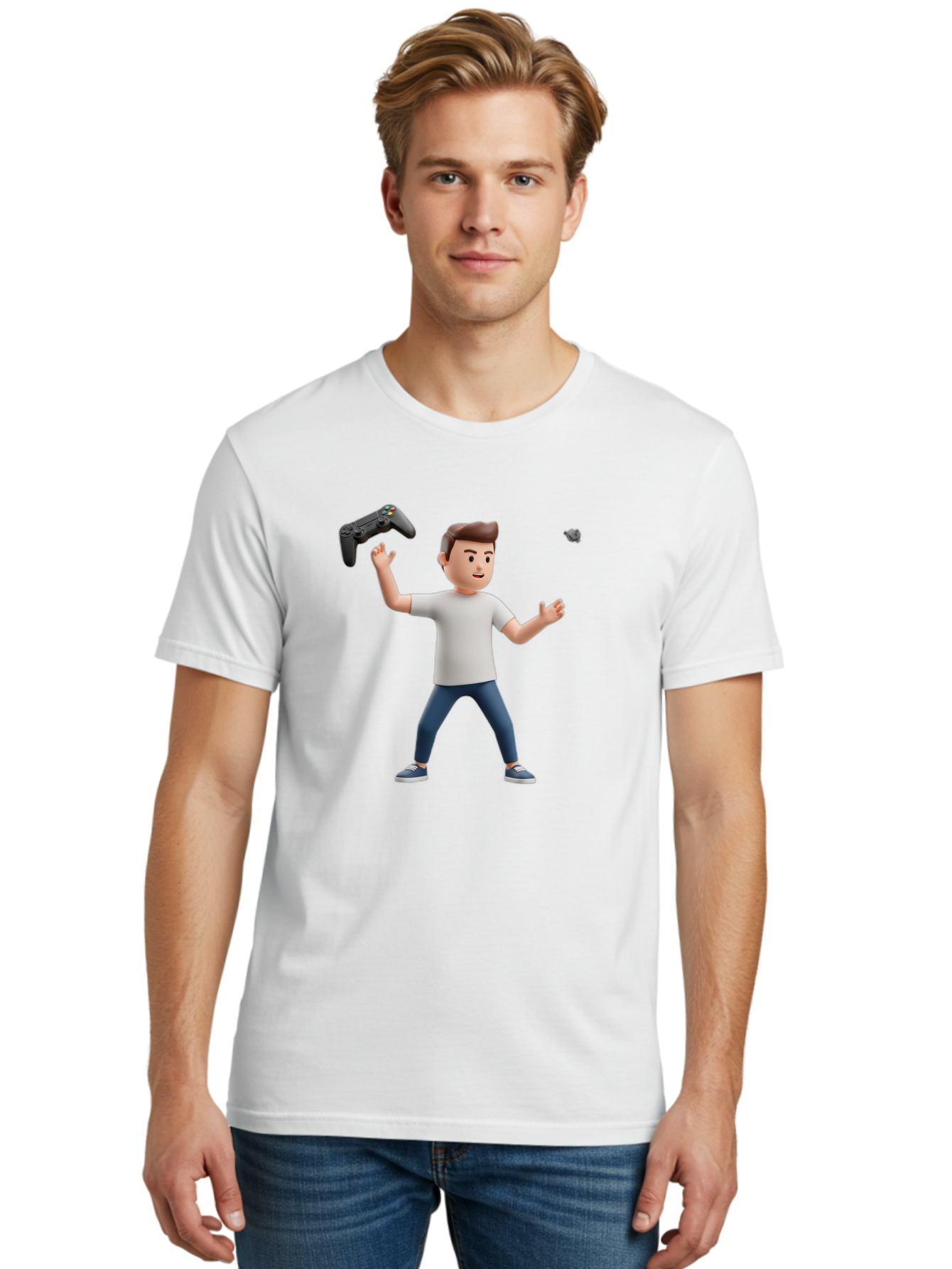 Man-Tossing-Gamepad Men'S Graphic Tee, 100% Cotton, Comfortable Casual Summer Wear, Machine Washable, Vintage Camera, Old Camera, Antique Camera, Black Camera, Classic Photography, Photography Equipment, Nostalgic Device, Film Camera, Bao629
