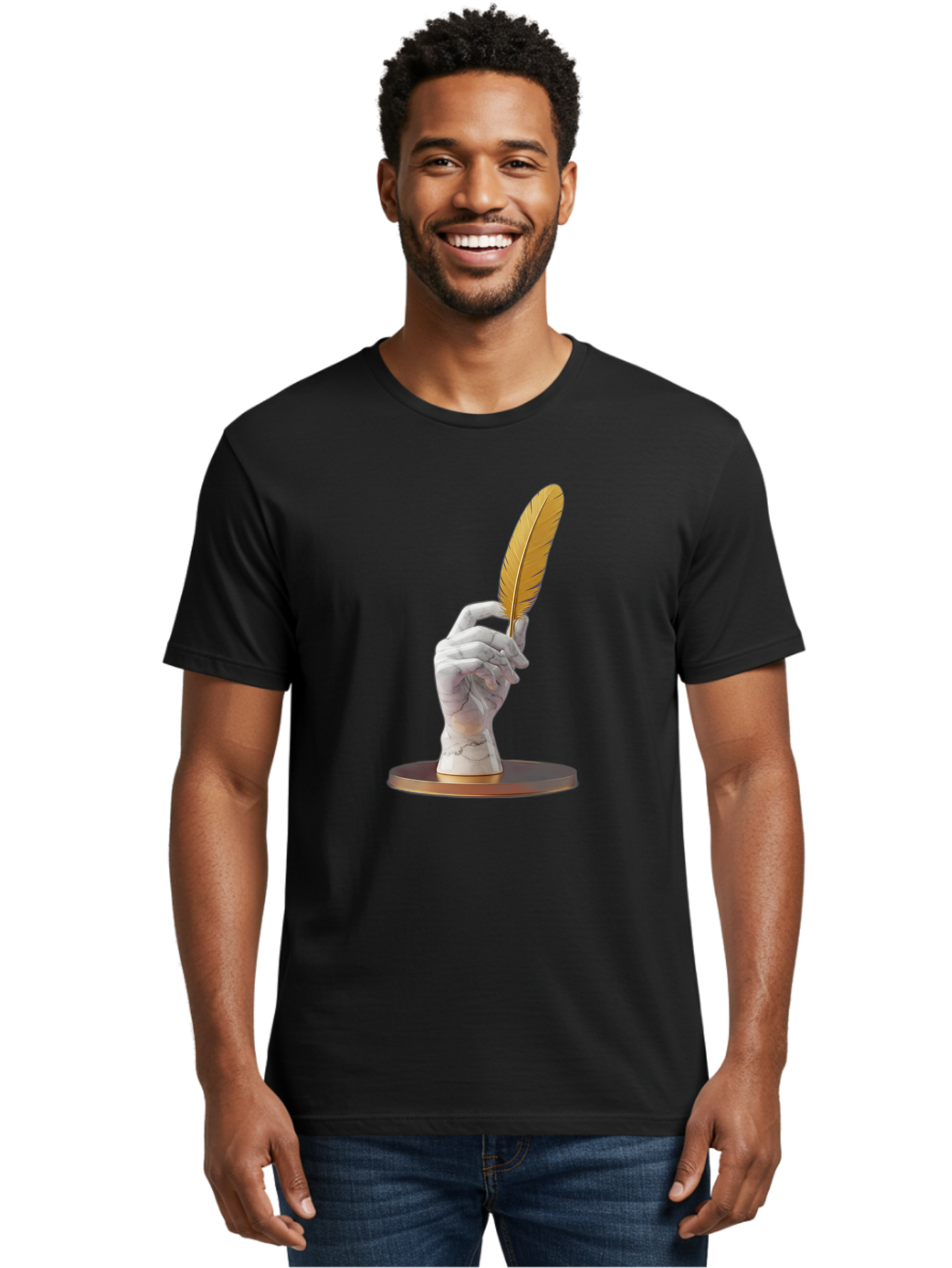 Marble-Hand-Holding-Feather Men'S Graphic Tee, 100% Cotton, Comfortable Casual Summer Wear, Machine Washable, Vintage Camera, Old Camera, Antique Camera, Black Camera, Classic Photography, Photography Equipment, Nostalgic Device, Film Camera, Bao633