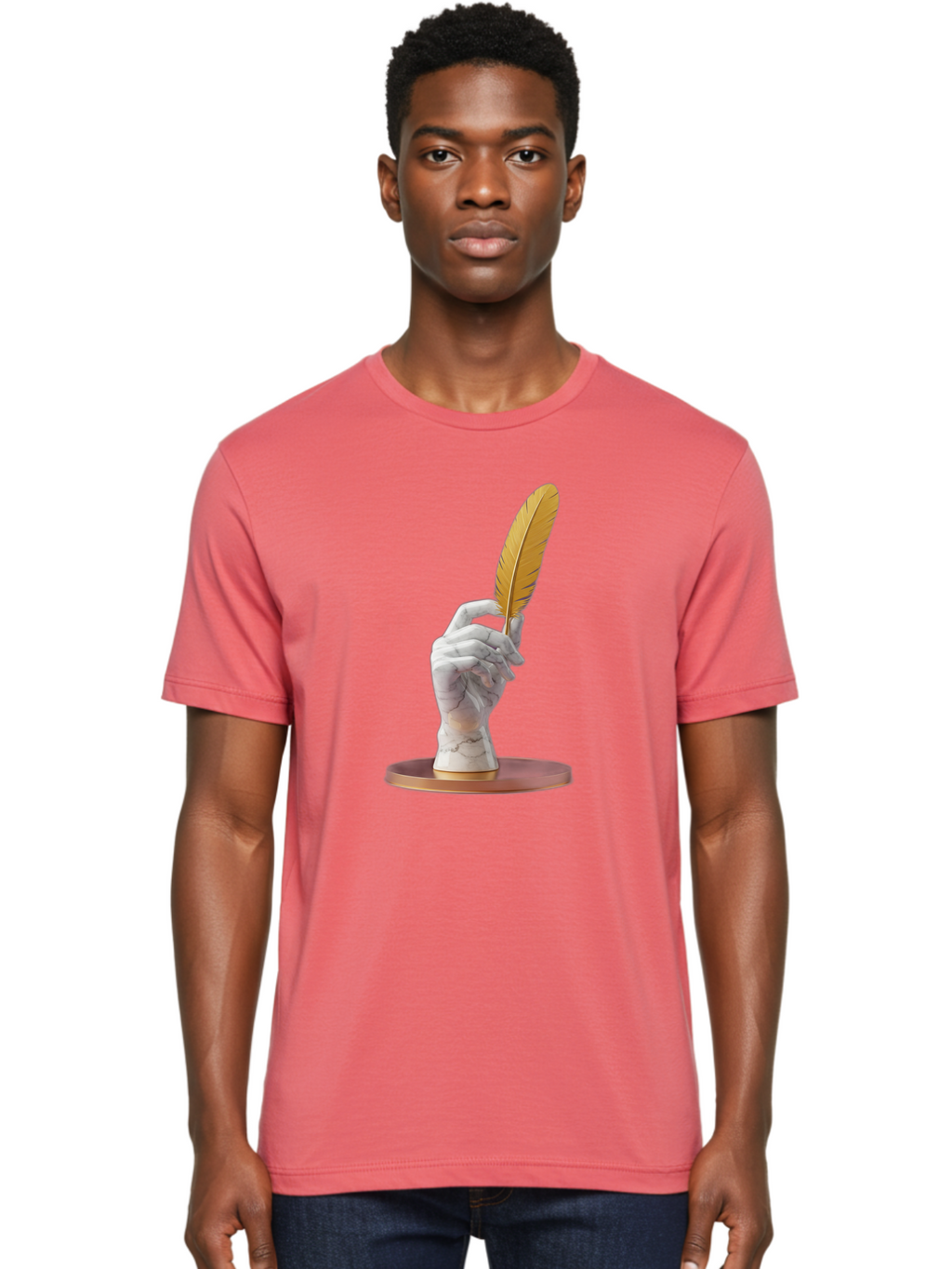 Marble-Hand-Holding-Feather Men'S Graphic Tee, 100% Cotton, Comfortable Casual Summer Wear, Machine Washable, Vintage Camera, Old Camera, Antique Camera, Black Camera, Classic Photography, Photography Equipment, Nostalgic Device, Film Camera, Bao633