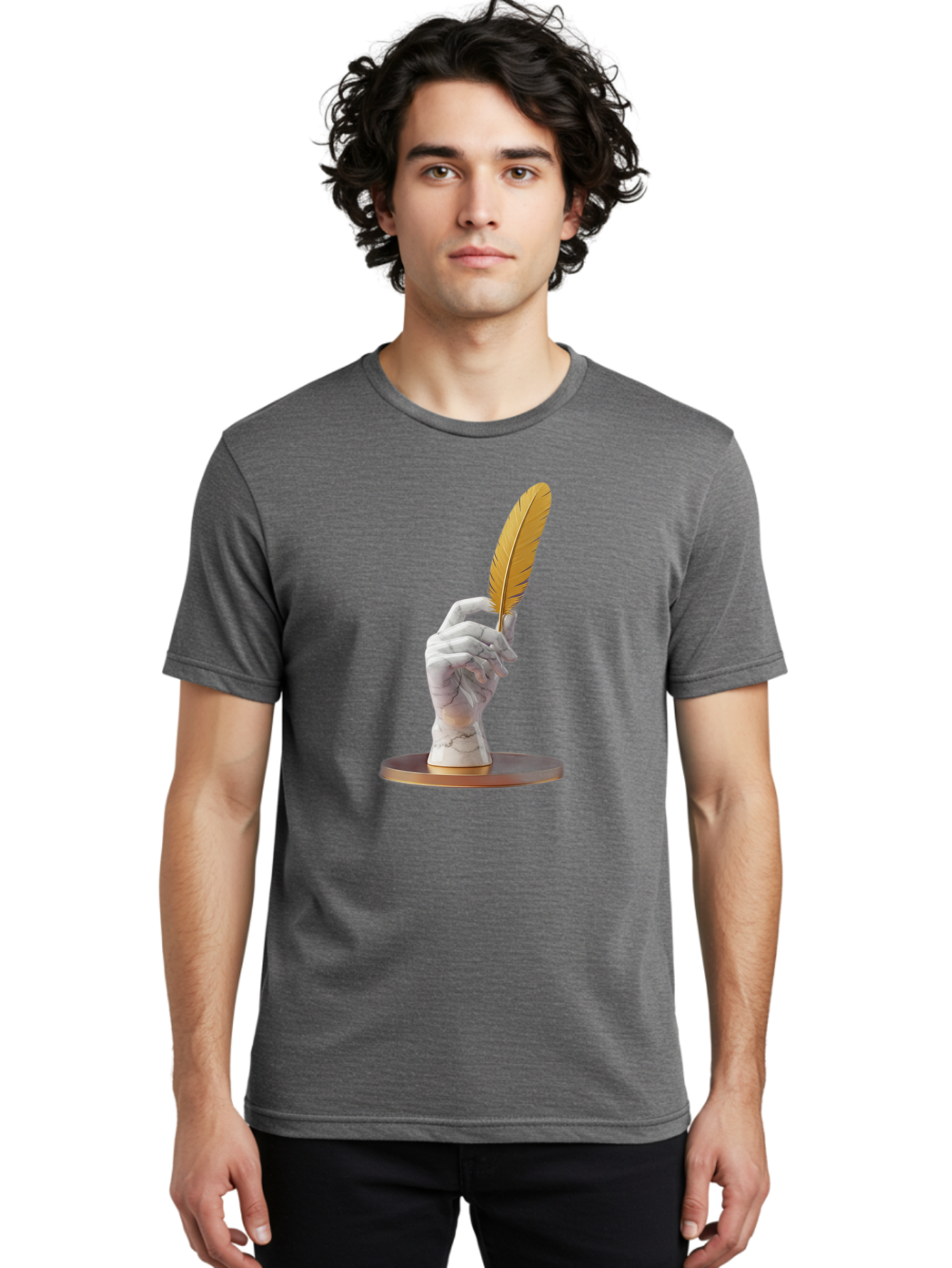 Marble-Hand-Holding-Feather Men'S Graphic Tee, 100% Cotton, Comfortable Casual Summer Wear, Machine Washable, Vintage Camera, Old Camera, Antique Camera, Black Camera, Classic Photography, Photography Equipment, Nostalgic Device, Film Camera, Bao633