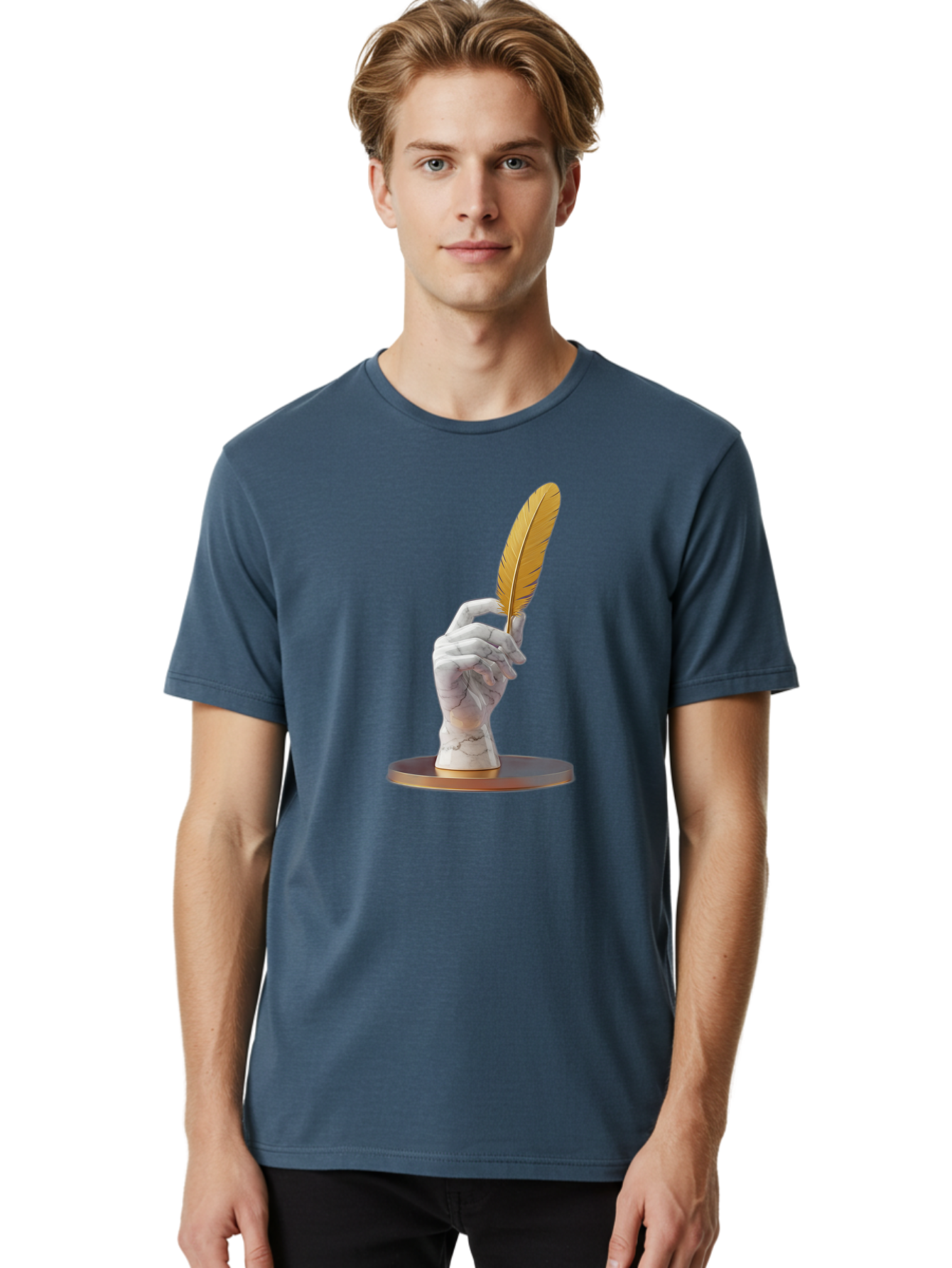 Marble-Hand-Holding-Feather Men'S Graphic Tee, 100% Cotton, Comfortable Casual Summer Wear, Machine Washable, Vintage Camera, Old Camera, Antique Camera, Black Camera, Classic Photography, Photography Equipment, Nostalgic Device, Film Camera, Bao633