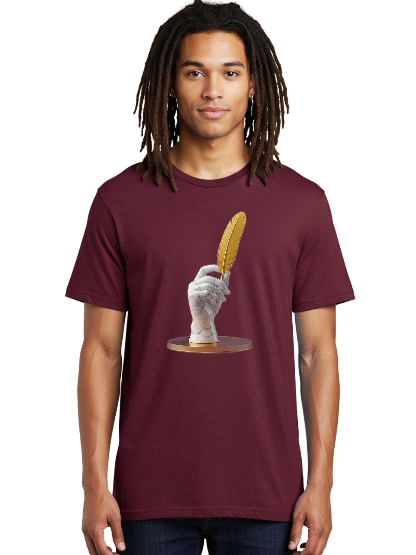 Marble-Hand-Holding-Feather Men'S Graphic Tee, 100% Cotton, Comfortable Casual Summer Wear, Machine Washable, Vintage Camera, Old Camera, Antique Camera, Black Camera, Classic Photography, Photography Equipment, Nostalgic Device, Film Camera, Bao633