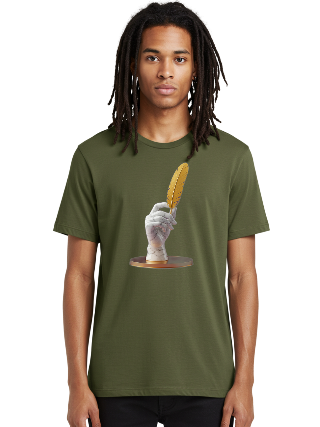 Marble-Hand-Holding-Feather Men'S Graphic Tee, 100% Cotton, Comfortable Casual Summer Wear, Machine Washable, Vintage Camera, Old Camera, Antique Camera, Black Camera, Classic Photography, Photography Equipment, Nostalgic Device, Film Camera, Bao633