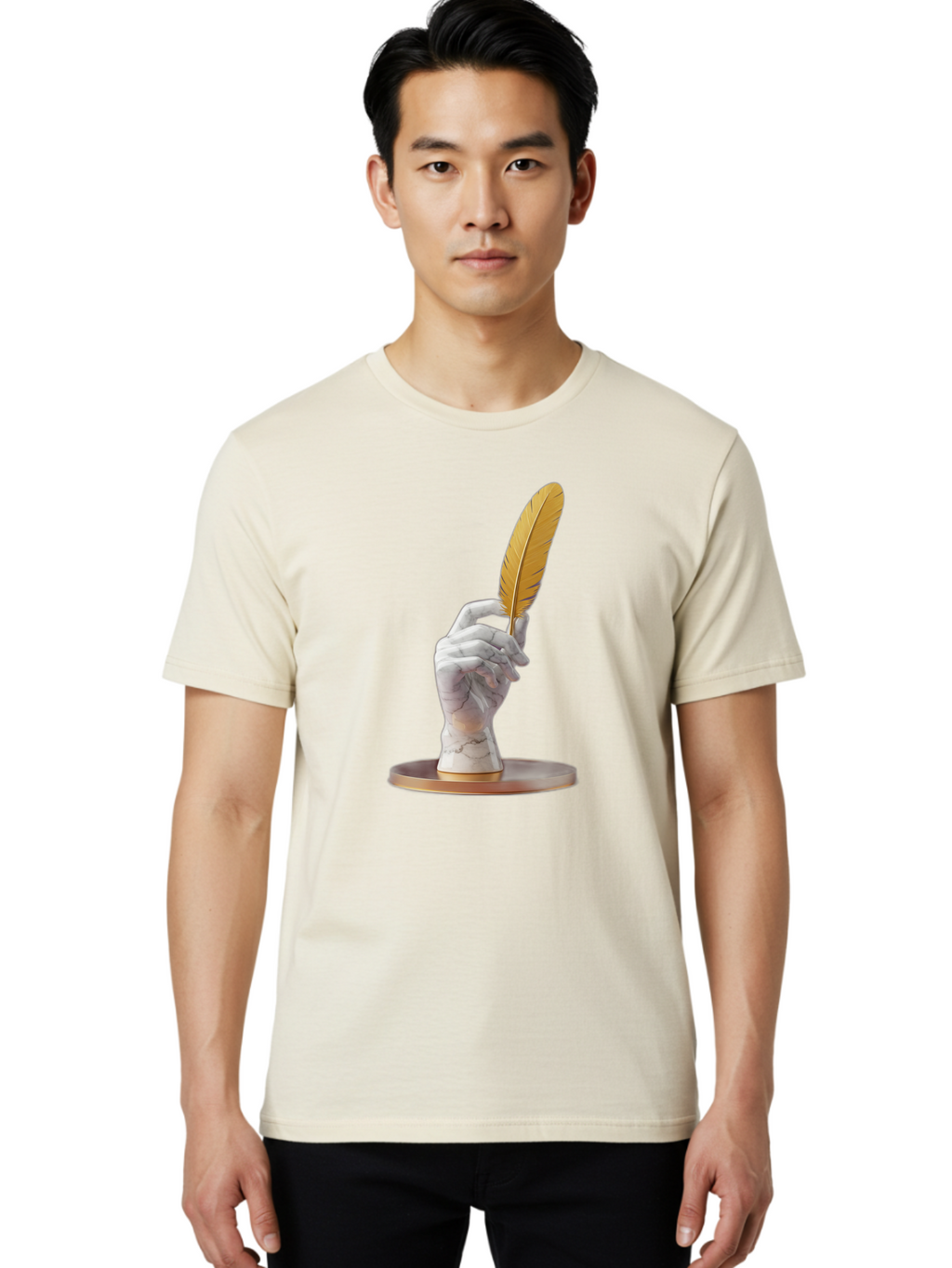 Marble-Hand-Holding-Feather Men'S Graphic Tee, 100% Cotton, Comfortable Casual Summer Wear, Machine Washable, Vintage Camera, Old Camera, Antique Camera, Black Camera, Classic Photography, Photography Equipment, Nostalgic Device, Film Camera, Bao633