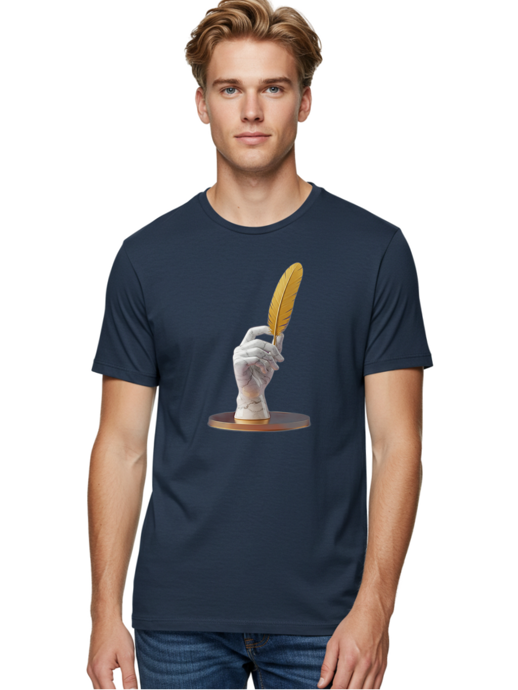 Marble-Hand-Holding-Feather Men'S Graphic Tee, 100% Cotton, Comfortable Casual Summer Wear, Machine Washable, Vintage Camera, Old Camera, Antique Camera, Black Camera, Classic Photography, Photography Equipment, Nostalgic Device, Film Camera, Bao633