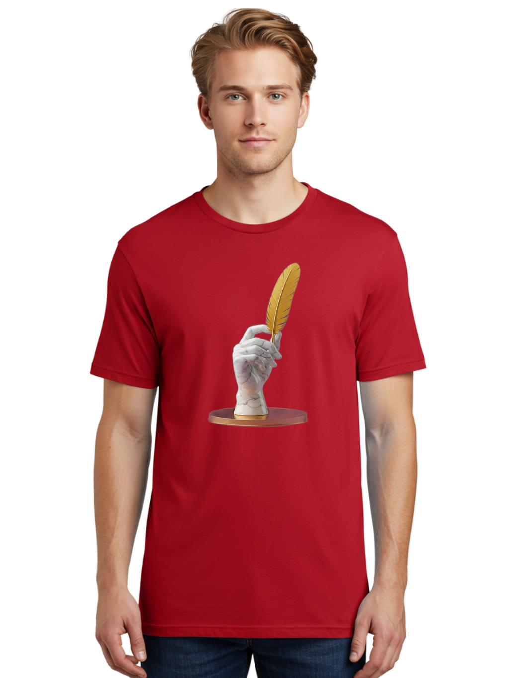 Marble-Hand-Holding-Feather Men'S Graphic Tee, 100% Cotton, Comfortable Casual Summer Wear, Machine Washable, Vintage Camera, Old Camera, Antique Camera, Black Camera, Classic Photography, Photography Equipment, Nostalgic Device, Film Camera, Bao633