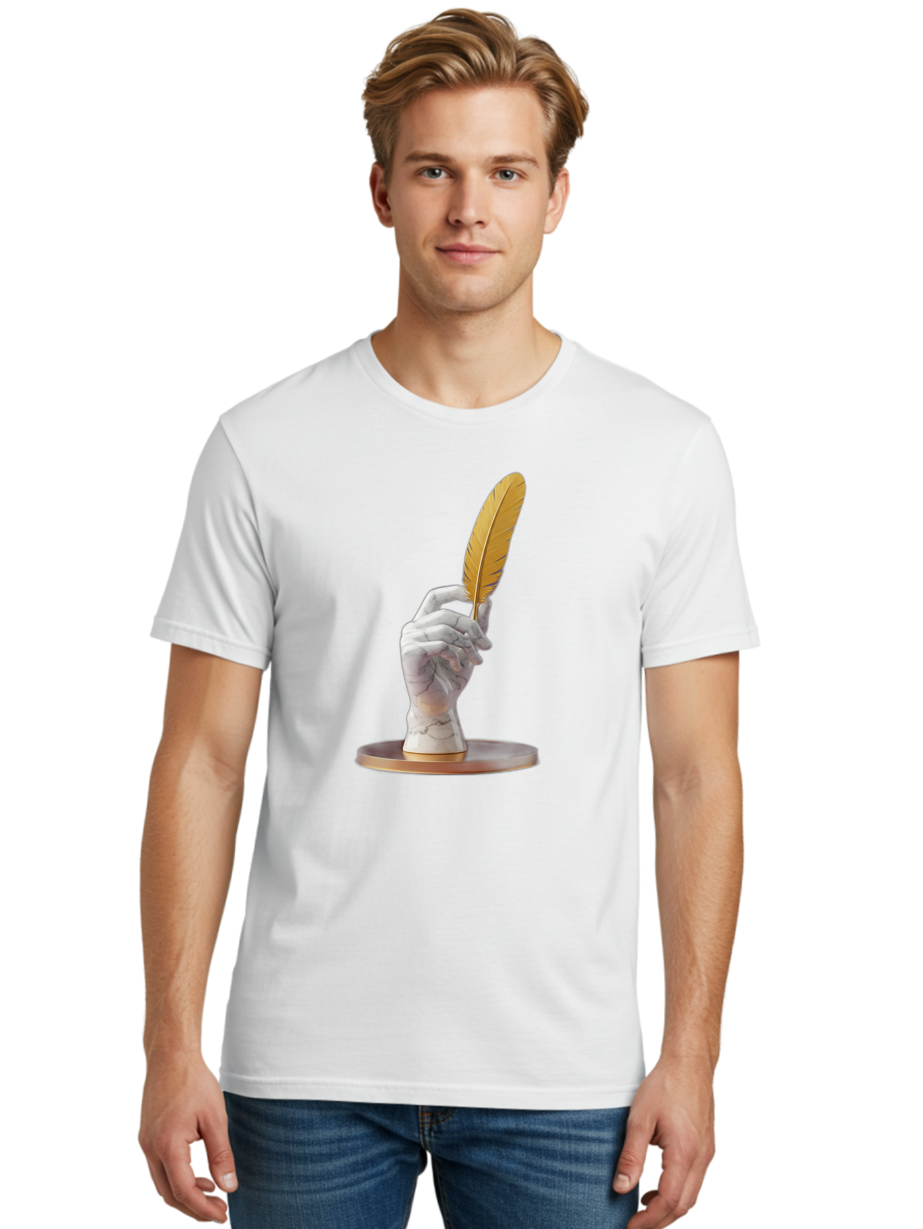 Marble-Hand-Holding-Feather Men'S Graphic Tee, 100% Cotton, Comfortable Casual Summer Wear, Machine Washable, Vintage Camera, Old Camera, Antique Camera, Black Camera, Classic Photography, Photography Equipment, Nostalgic Device, Film Camera, Bao633