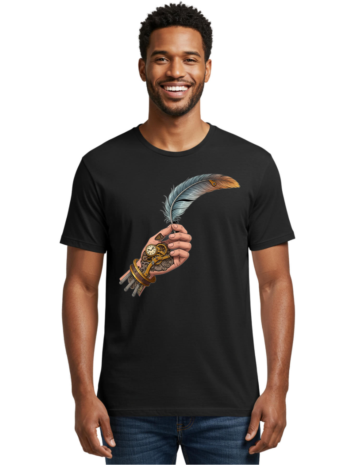Mechanical-Hand-Feather-Quill Men'S Graphic Tee, 100% Cotton, Comfortable Casual Summer Wear, Machine Washable, Vintage Camera, Old Camera, Antique Camera, Black Camera, Classic Photography, Photography Equipment, Nostalgic Device, Bao636