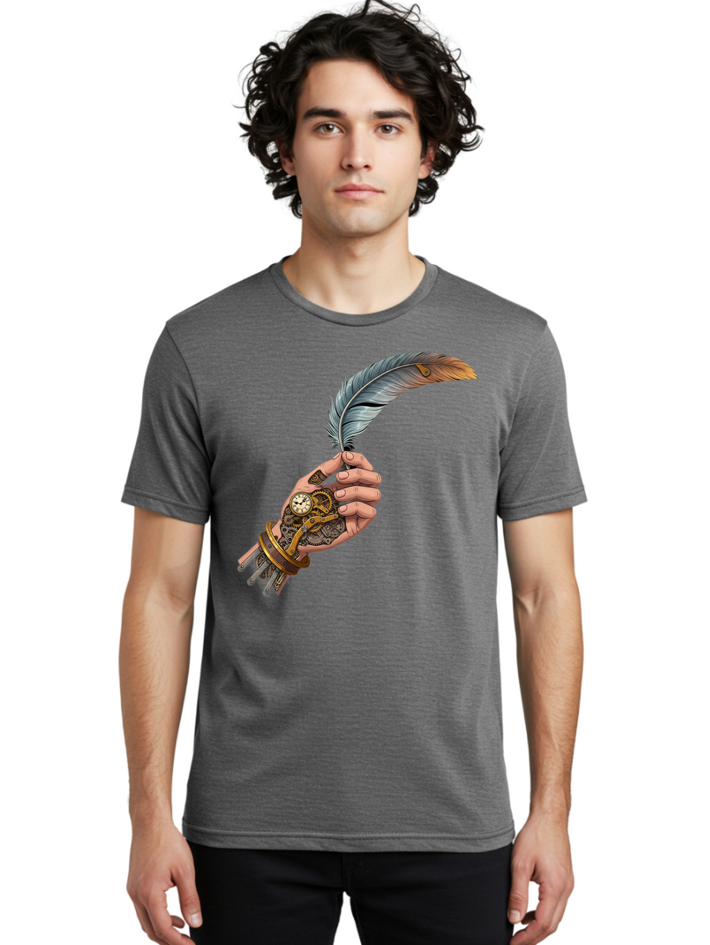 Mechanical-Hand-Feather-Quill Men'S Graphic Tee, 100% Cotton, Comfortable Casual Summer Wear, Machine Washable, Vintage Camera, Old Camera, Antique Camera, Black Camera, Classic Photography, Photography Equipment, Nostalgic Device, Bao636
