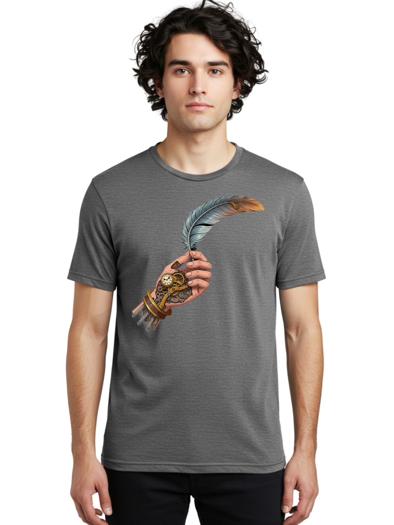 Mechanical-Hand-Feather-Quill Men'S Graphic Tee, 100% Cotton, Comfortable Casual Summer Wear, Machine Washable, Vintage Camera, Old Camera, Antique Camera, Black Camera, Classic Photography, Photography Equipment, Nostalgic Device, Bao636