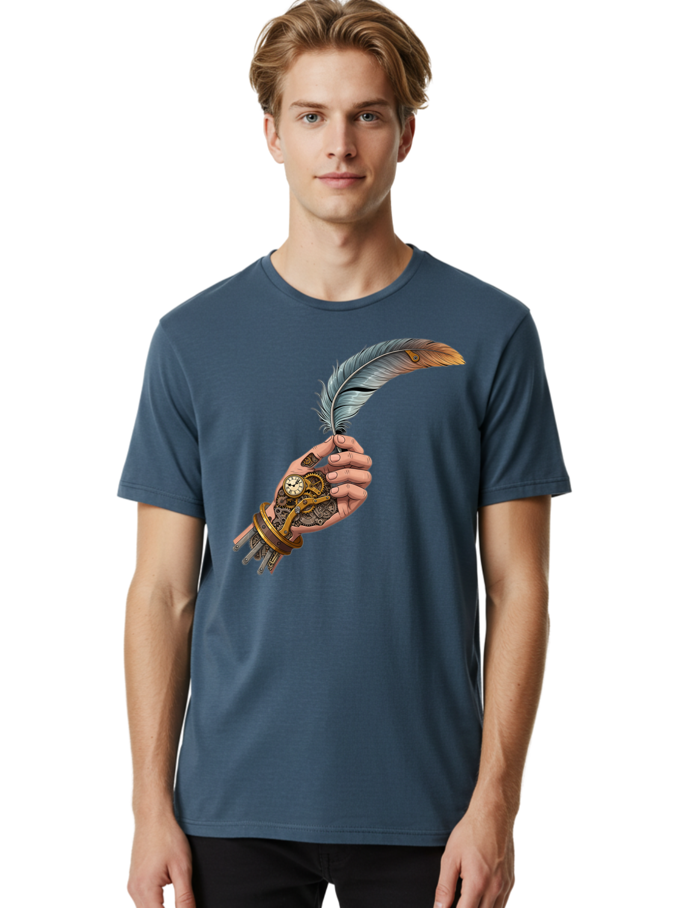 Mechanical-Hand-Feather-Quill Men'S Graphic Tee, 100% Cotton, Comfortable Casual Summer Wear, Machine Washable, Vintage Camera, Old Camera, Antique Camera, Black Camera, Classic Photography, Photography Equipment, Nostalgic Device, Bao636