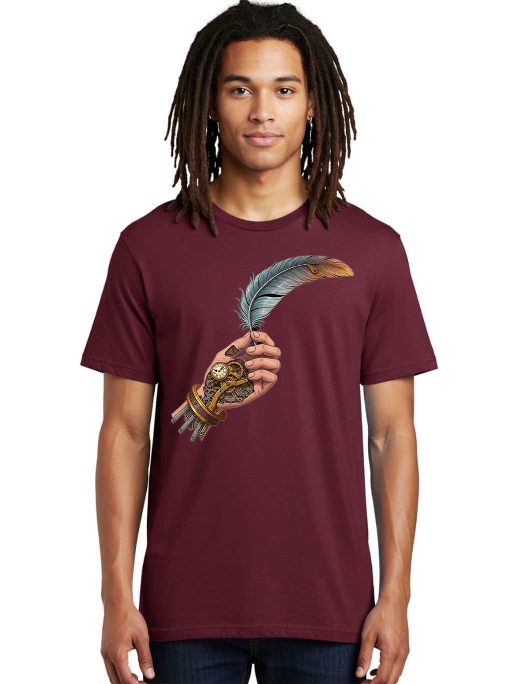 Mechanical-Hand-Feather-Quill Men'S Graphic Tee, 100% Cotton, Comfortable Casual Summer Wear, Machine Washable, Vintage Camera, Old Camera, Antique Camera, Black Camera, Classic Photography, Photography Equipment, Nostalgic Device, Bao636