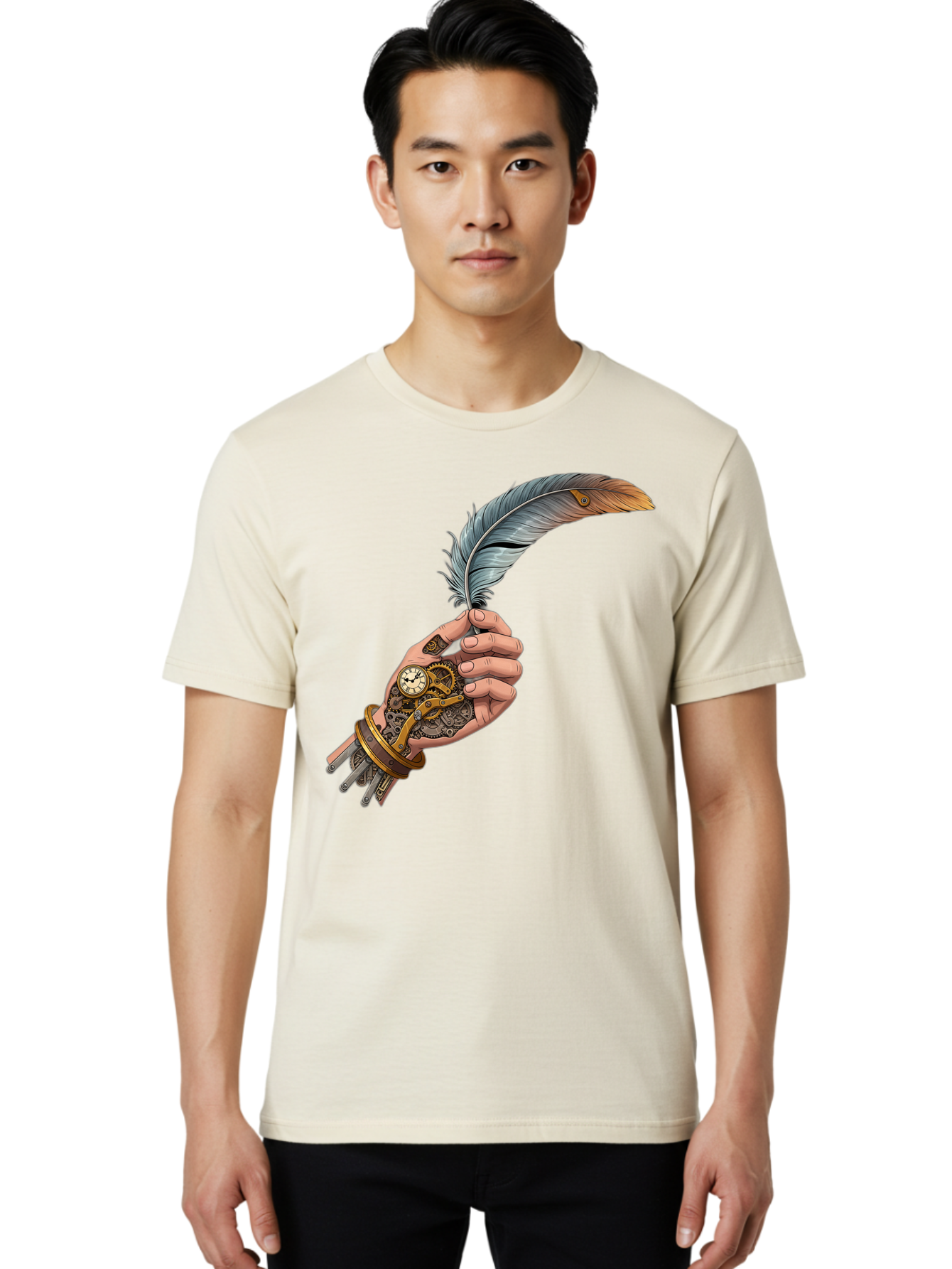 Mechanical-Hand-Feather-Quill Men'S Graphic Tee, 100% Cotton, Comfortable Casual Summer Wear, Machine Washable, Vintage Camera, Old Camera, Antique Camera, Black Camera, Classic Photography, Photography Equipment, Nostalgic Device, Bao636