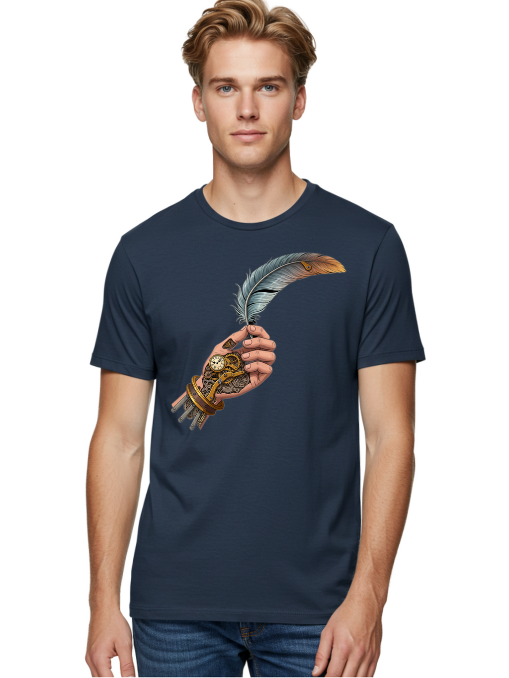 Mechanical-Hand-Feather-Quill Men'S Graphic Tee, 100% Cotton, Comfortable Casual Summer Wear, Machine Washable, Vintage Camera, Old Camera, Antique Camera, Black Camera, Classic Photography, Photography Equipment, Nostalgic Device, Bao636
