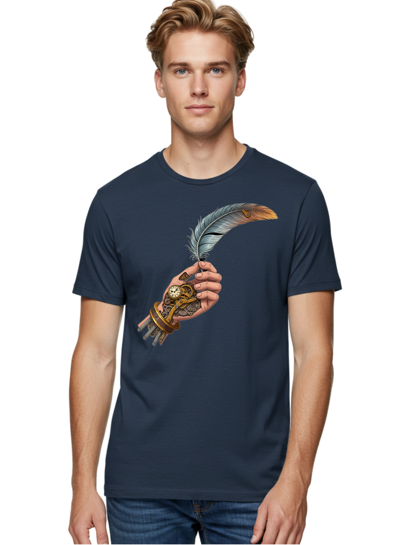 Mechanical-Hand-Feather-Quill Men'S Graphic Tee, 100% Cotton, Comfortable Casual Summer Wear, Machine Washable, Vintage Camera, Old Camera, Antique Camera, Black Camera, Classic Photography, Photography Equipment, Nostalgic Device, Bao636