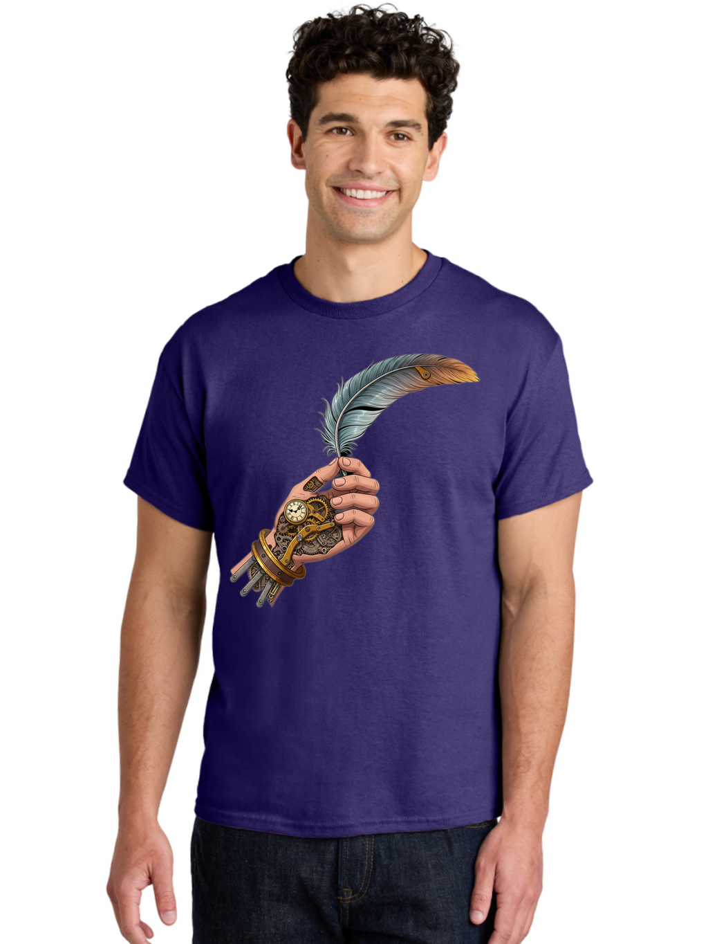Mechanical-Hand-Feather-Quill Men'S Graphic Tee, 100% Cotton, Comfortable Casual Summer Wear, Machine Washable, Vintage Camera, Old Camera, Antique Camera, Black Camera, Classic Photography, Photography Equipment, Nostalgic Device, Bao636