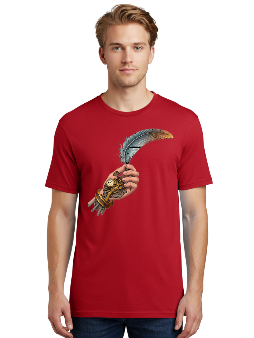Mechanical-Hand-Feather-Quill Men'S Graphic Tee, 100% Cotton, Comfortable Casual Summer Wear, Machine Washable, Vintage Camera, Old Camera, Antique Camera, Black Camera, Classic Photography, Photography Equipment, Nostalgic Device, Bao636