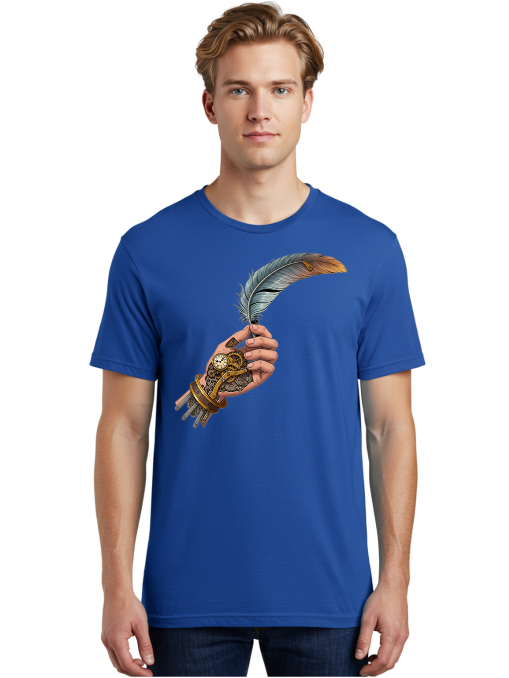 Mechanical-Hand-Feather-Quill Men'S Graphic Tee, 100% Cotton, Comfortable Casual Summer Wear, Machine Washable, Vintage Camera, Old Camera, Antique Camera, Black Camera, Classic Photography, Photography Equipment, Nostalgic Device, Bao636