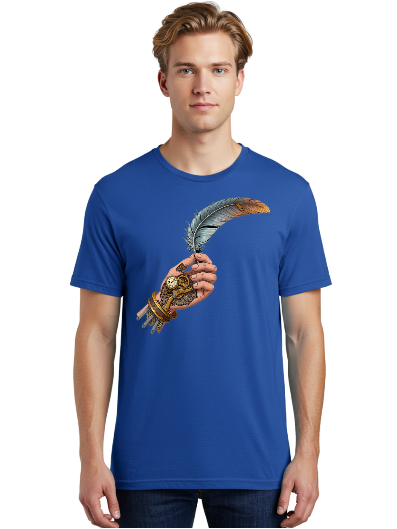 Mechanical-Hand-Feather-Quill Men'S Graphic Tee, 100% Cotton, Comfortable Casual Summer Wear, Machine Washable, Vintage Camera, Old Camera, Antique Camera, Black Camera, Classic Photography, Photography Equipment, Nostalgic Device, Bao636