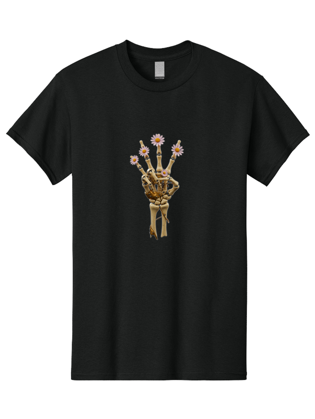 Mechanical-Hand-With-Flowers Men'S Graphic Tee, 100% Cotton, Comfortable Casual Summer Wear, Machine Washable, Vintage Camera, Old Camera, Antique Camera, Black Camera, Classic Photography, Photography Equipment, Nostalgic Device, Film Camera, Bao637