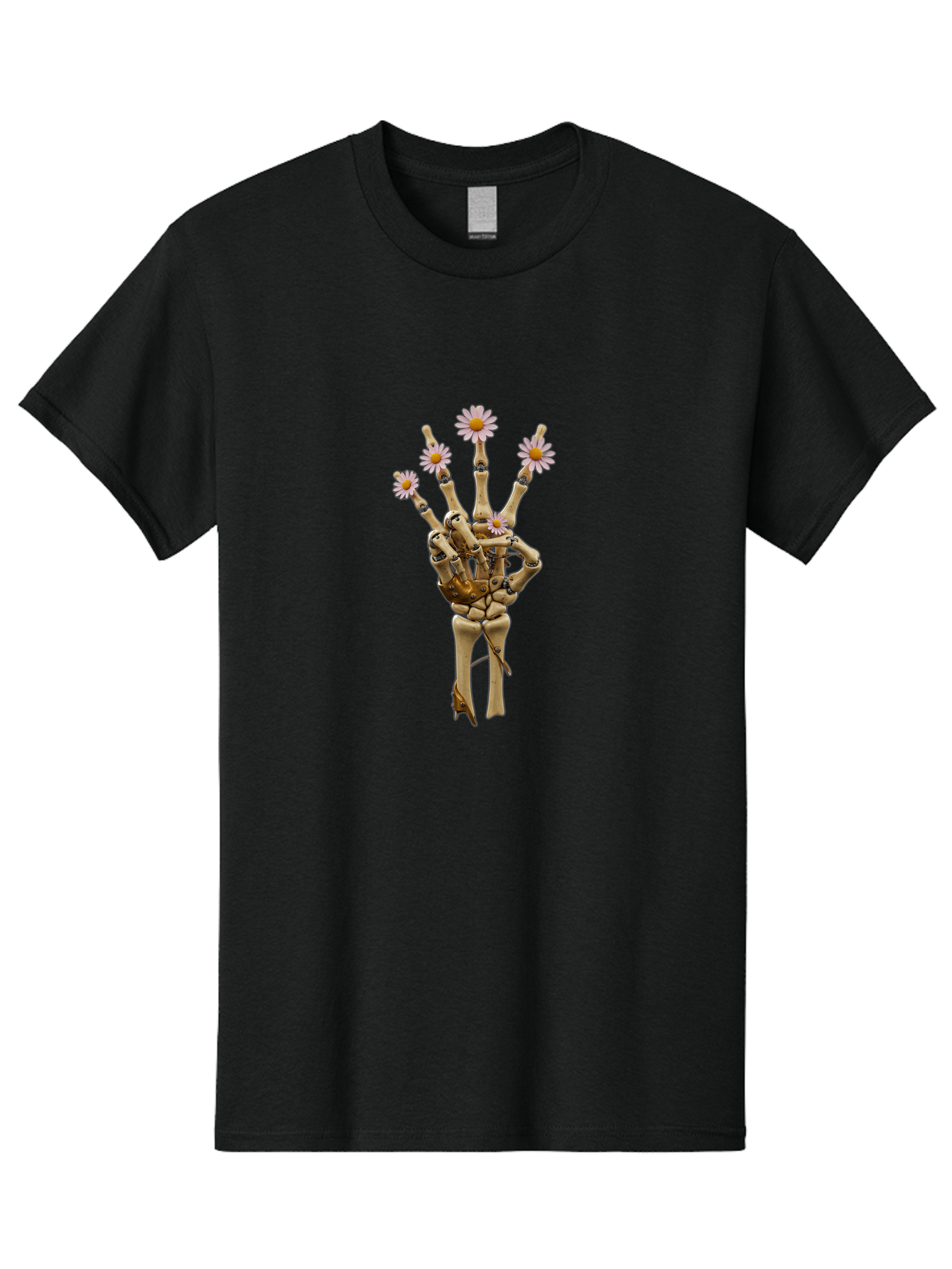 Mechanical-Hand-With-Flowers Men'S Graphic Tee, 100% Cotton, Comfortable Casual Summer Wear, Machine Washable, Vintage Camera, Old Camera, Antique Camera, Black Camera, Classic Photography, Photography Equipment, Nostalgic Device, Film Camera, Bao637