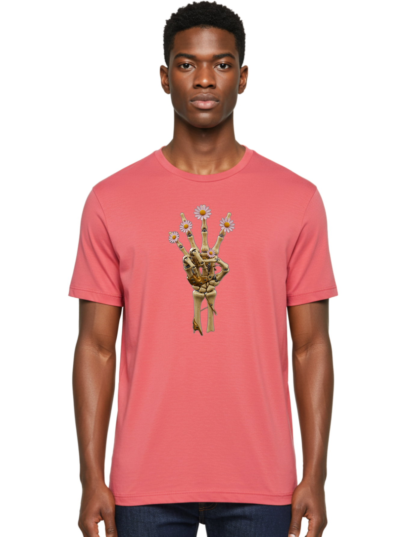 Mechanical-Hand-With-Flowers Men'S Graphic Tee, 100% Cotton, Comfortable Casual Summer Wear, Machine Washable, Vintage Camera, Old Camera, Antique Camera, Black Camera, Classic Photography, Photography Equipment, Nostalgic Device, Film Camera, Bao637