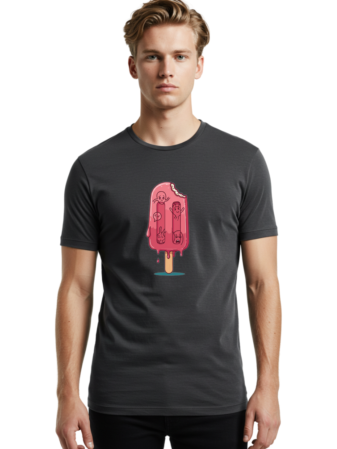 Melting-Strawberry-Popsicle Men'S Graphic Tee, 100% Cotton, Comfortable Casual Summer Wear, Machine Washable, Vintage Camera, Old Camera, Antique Camera, Black Camera, Classic Photography, Photography Equipment, Nostalgic Device, Film Camera, Bao645