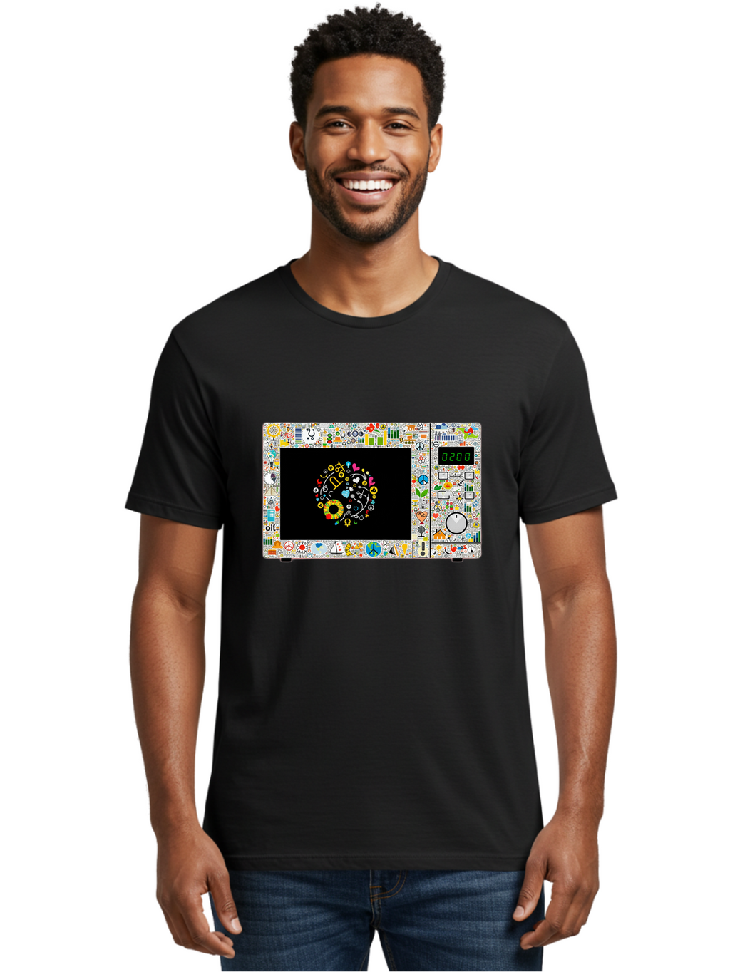 Microwave-With-Yin-Yang-Symbol Men'S Graphic Tee, 100% Cotton, Comfortable Casual Summer Wear, Machine Washable, Vintage Camera, Old Camera, Antique Camera, Black Camera, Classic Photography, Photography Equipment, Nostalgic Device, Bao653