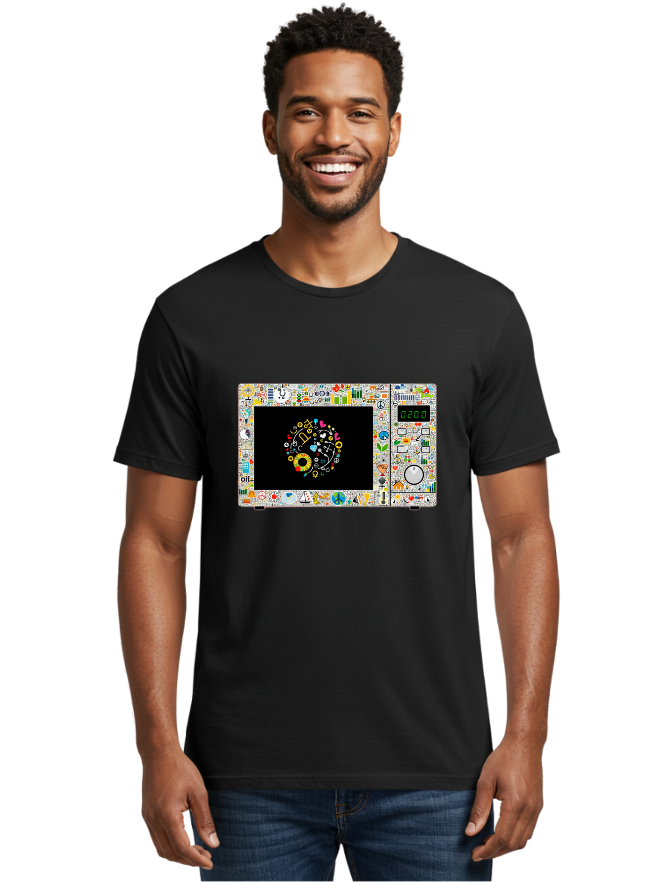 Microwave-With-Yin-Yang-Symbol Men'S Graphic Tee, 100% Cotton, Comfortable Casual Summer Wear, Machine Washable, Vintage Camera, Old Camera, Antique Camera, Black Camera, Classic Photography, Photography Equipment, Nostalgic Device, Bao653