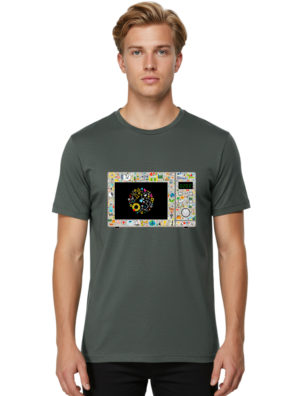 Microwave-With-Yin-Yang-Symbol Men'S Graphic Tee, 100% Cotton, Comfortable Casual Summer Wear, Machine Washable, Vintage Camera, Old Camera, Antique Camera, Black Camera, Classic Photography, Photography Equipment, Nostalgic Device, Bao653