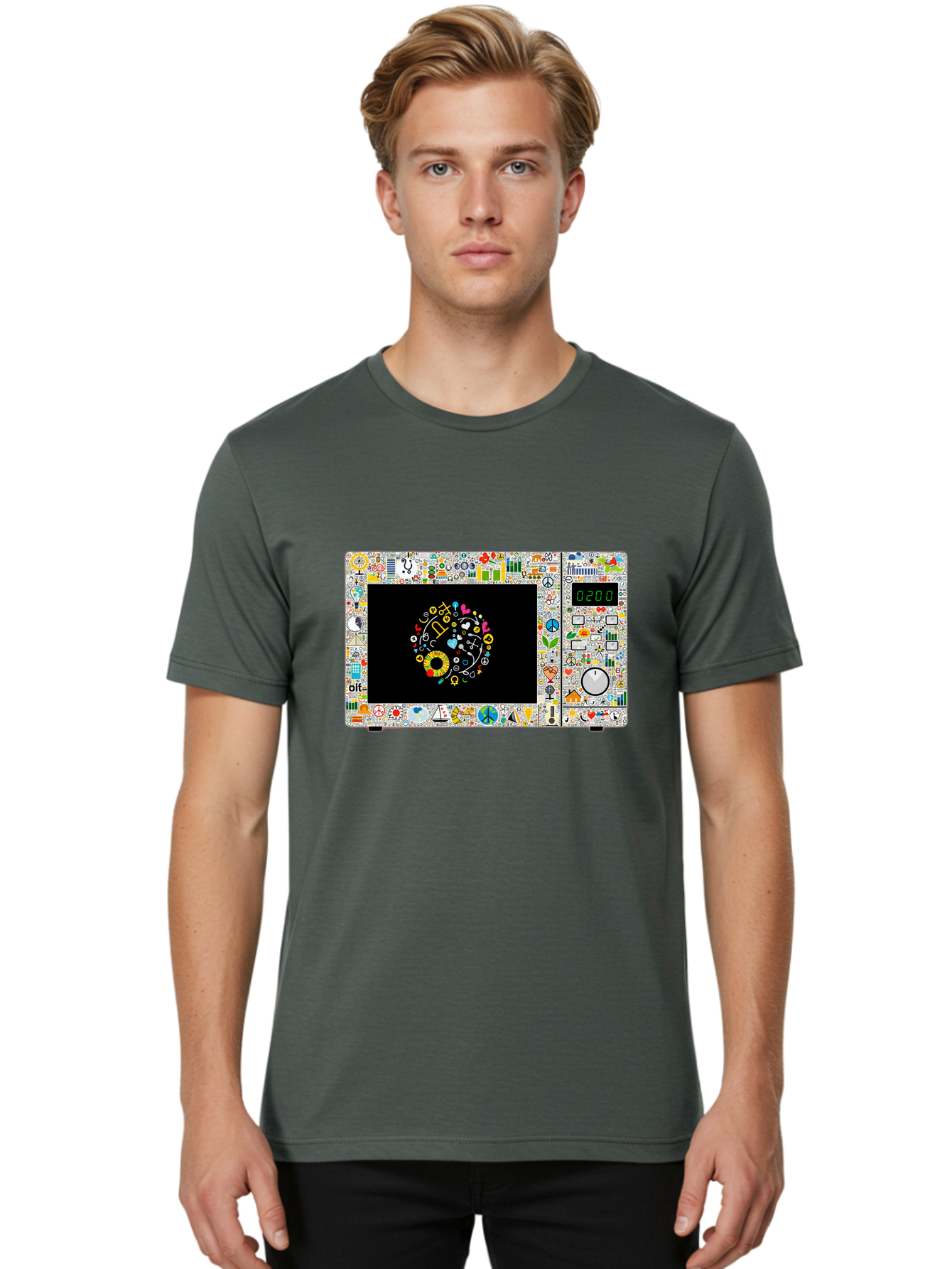 Microwave-With-Yin-Yang-Symbol Men'S Graphic Tee, 100% Cotton, Comfortable Casual Summer Wear, Machine Washable, Vintage Camera, Old Camera, Antique Camera, Black Camera, Classic Photography, Photography Equipment, Nostalgic Device, Bao653
