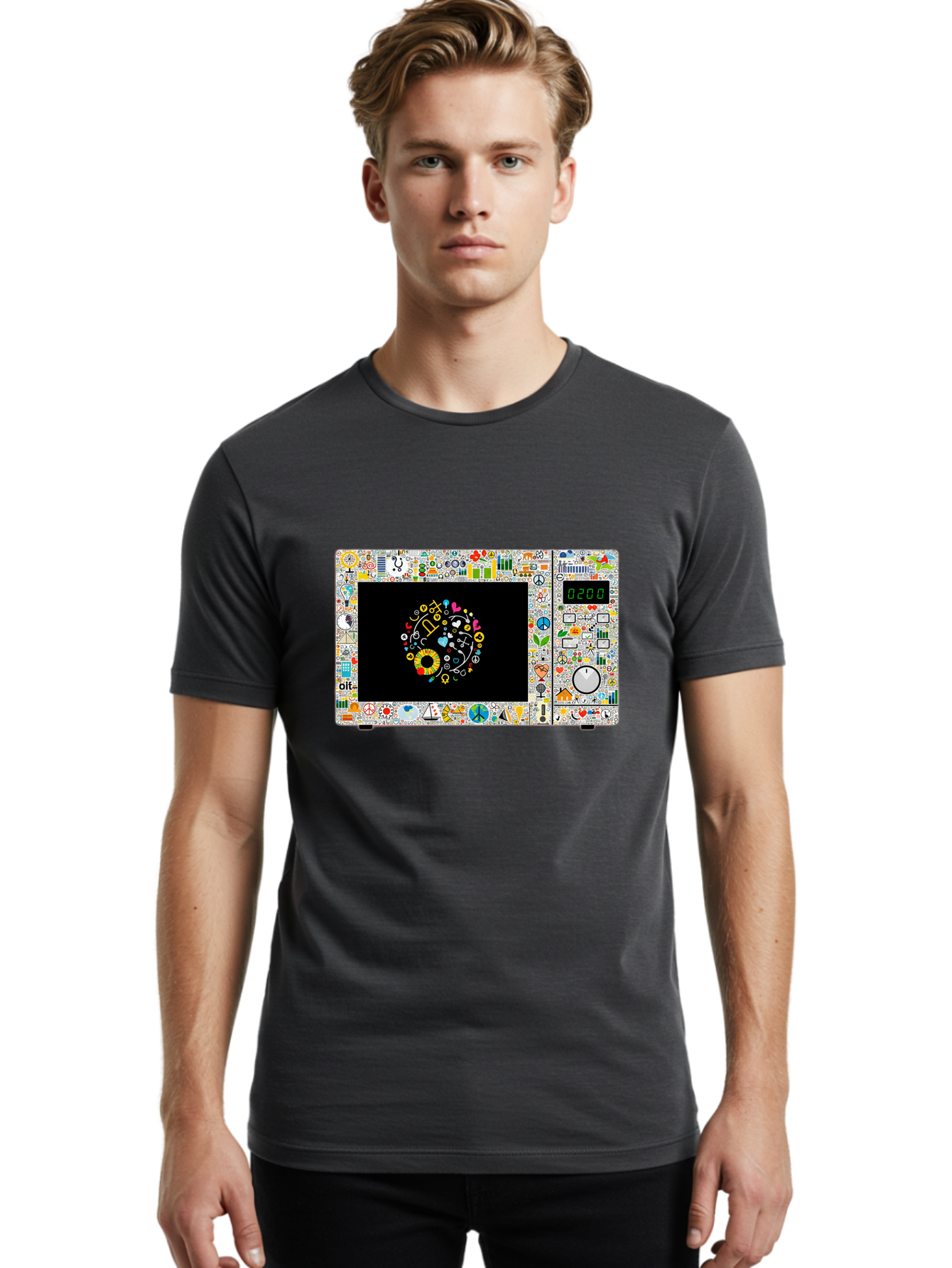 Microwave-With-Yin-Yang-Symbol Men'S Graphic Tee, 100% Cotton, Comfortable Casual Summer Wear, Machine Washable, Vintage Camera, Old Camera, Antique Camera, Black Camera, Classic Photography, Photography Equipment, Nostalgic Device, Bao653