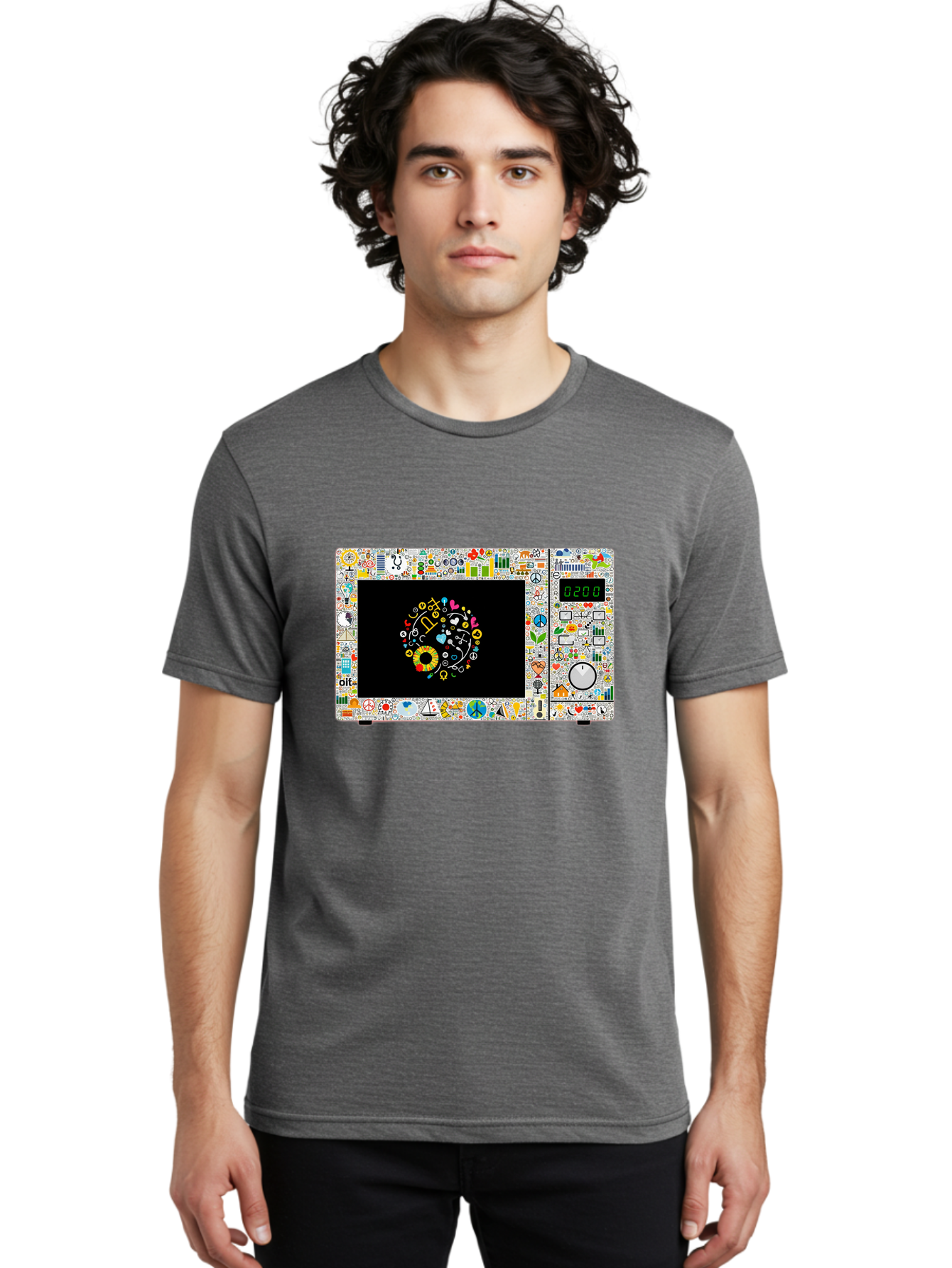 Microwave-With-Yin-Yang-Symbol Men'S Graphic Tee, 100% Cotton, Comfortable Casual Summer Wear, Machine Washable, Vintage Camera, Old Camera, Antique Camera, Black Camera, Classic Photography, Photography Equipment, Nostalgic Device, Bao653
