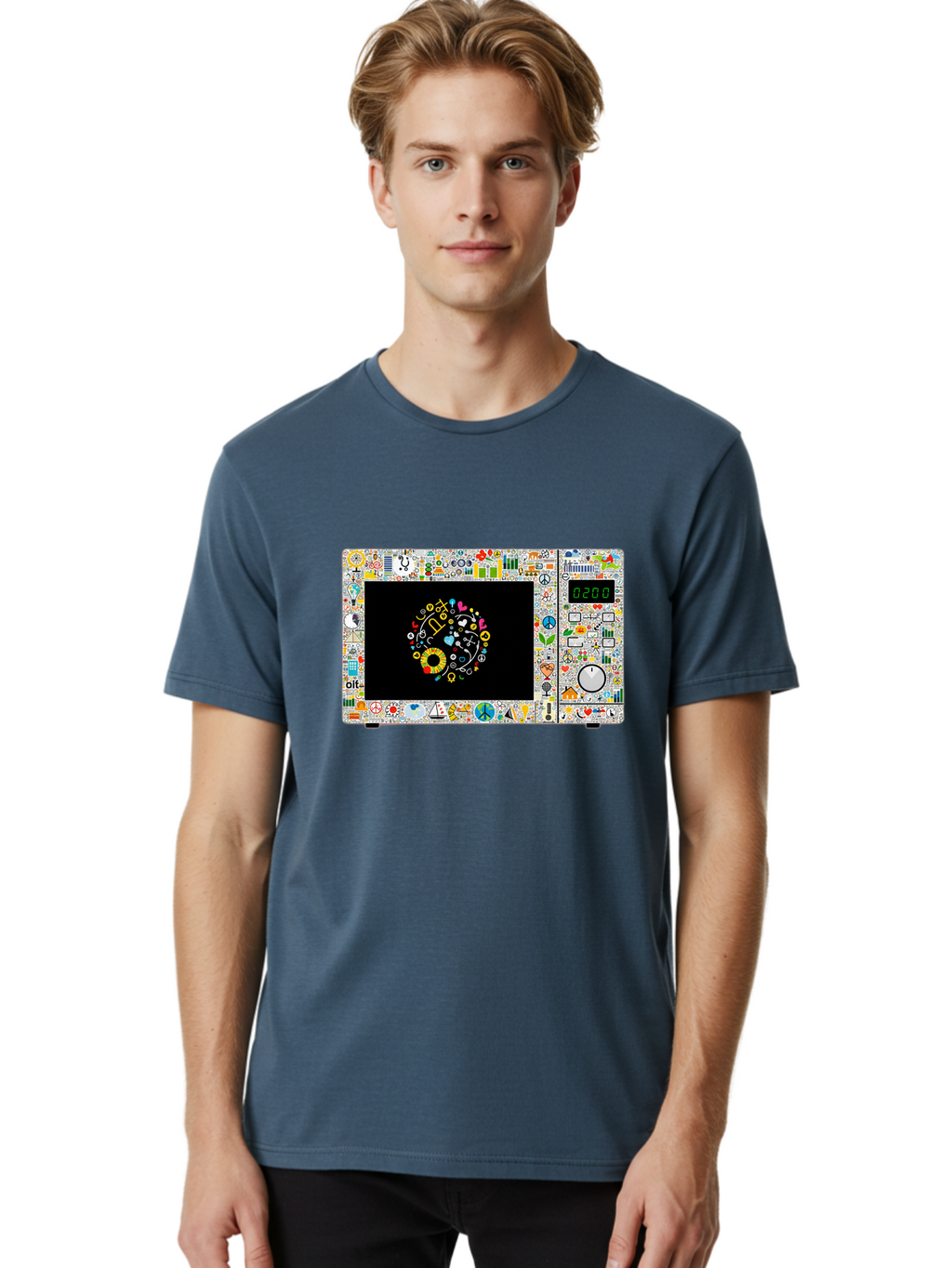 Microwave-With-Yin-Yang-Symbol Men'S Graphic Tee, 100% Cotton, Comfortable Casual Summer Wear, Machine Washable, Vintage Camera, Old Camera, Antique Camera, Black Camera, Classic Photography, Photography Equipment, Nostalgic Device, Bao653