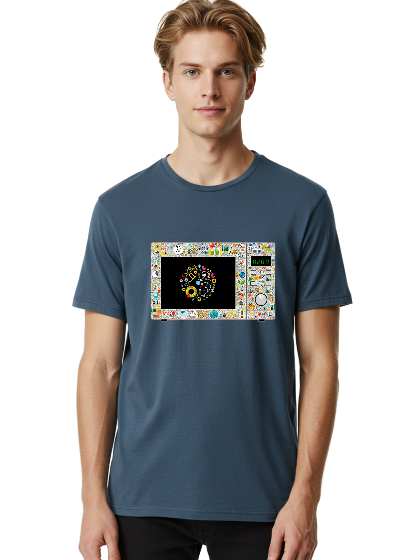 Microwave-With-Yin-Yang-Symbol Men'S Graphic Tee, 100% Cotton, Comfortable Casual Summer Wear, Machine Washable, Vintage Camera, Old Camera, Antique Camera, Black Camera, Classic Photography, Photography Equipment, Nostalgic Device, Bao653