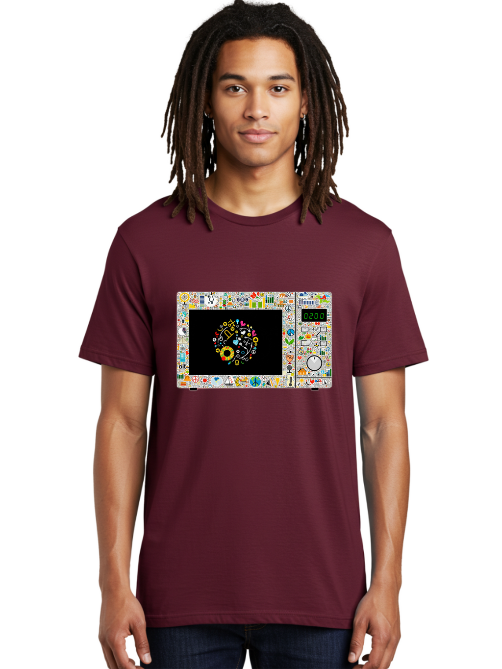 Microwave-With-Yin-Yang-Symbol Men'S Graphic Tee, 100% Cotton, Comfortable Casual Summer Wear, Machine Washable, Vintage Camera, Old Camera, Antique Camera, Black Camera, Classic Photography, Photography Equipment, Nostalgic Device, Bao653