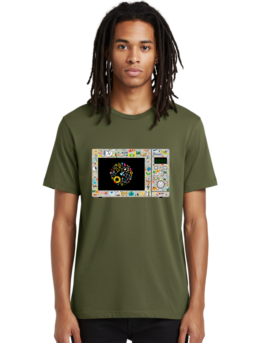 Microwave-With-Yin-Yang-Symbol Men'S Graphic Tee, 100% Cotton, Comfortable Casual Summer Wear, Machine Washable, Vintage Camera, Old Camera, Antique Camera, Black Camera, Classic Photography, Photography Equipment, Nostalgic Device, Bao653