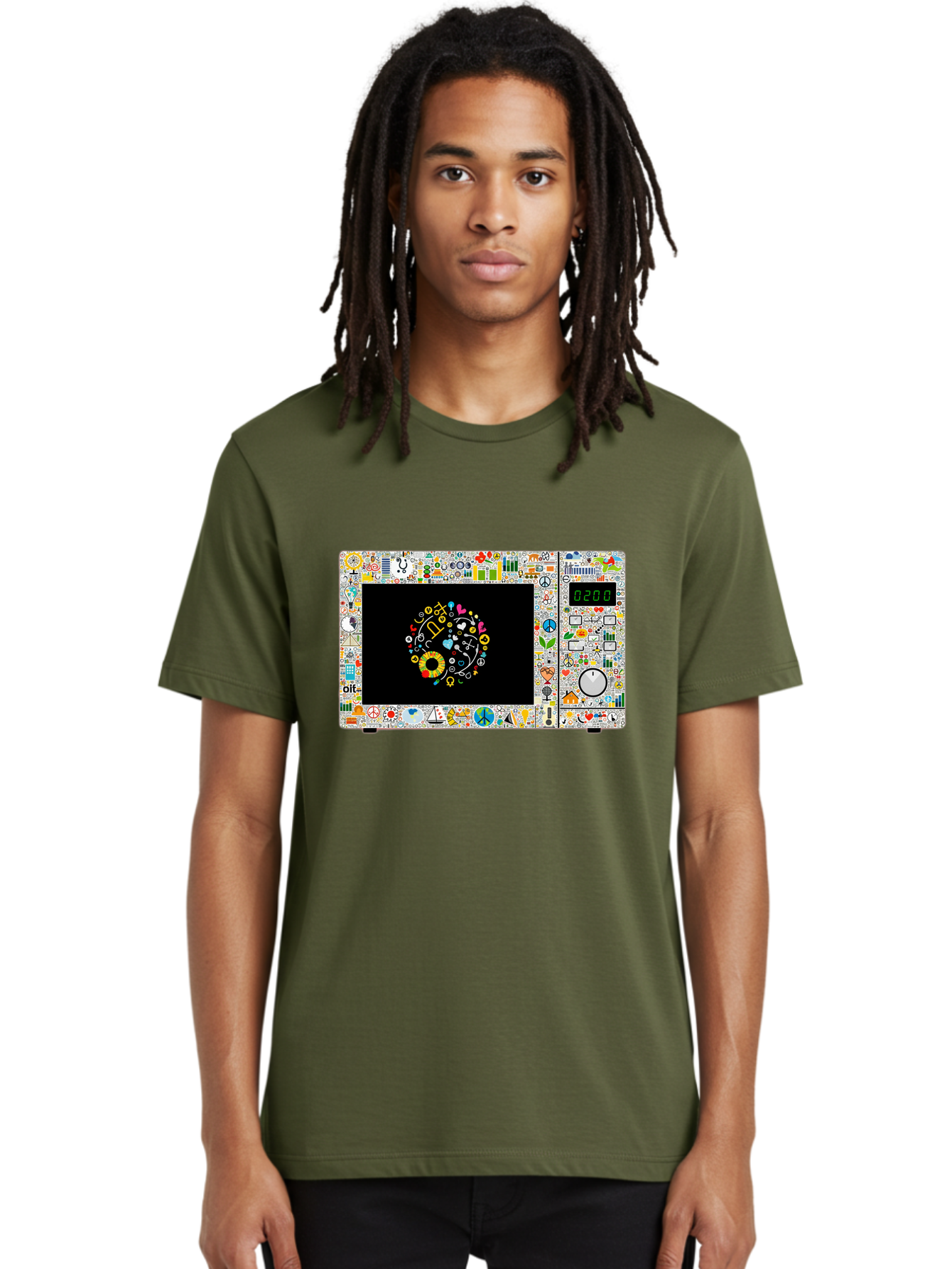 Microwave-With-Yin-Yang-Symbol Men'S Graphic Tee, 100% Cotton, Comfortable Casual Summer Wear, Machine Washable, Vintage Camera, Old Camera, Antique Camera, Black Camera, Classic Photography, Photography Equipment, Nostalgic Device, Bao653