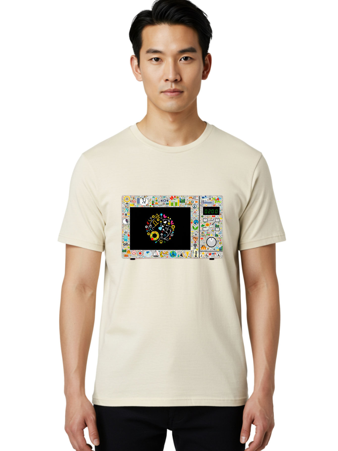 Microwave-With-Yin-Yang-Symbol Men'S Graphic Tee, 100% Cotton, Comfortable Casual Summer Wear, Machine Washable, Vintage Camera, Old Camera, Antique Camera, Black Camera, Classic Photography, Photography Equipment, Nostalgic Device, Bao653