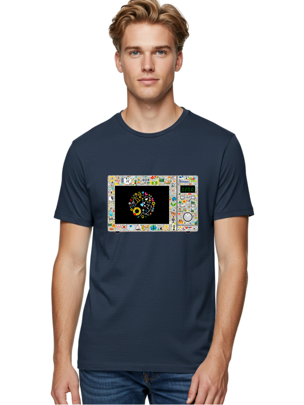 Microwave-With-Yin-Yang-Symbol Men'S Graphic Tee, 100% Cotton, Comfortable Casual Summer Wear, Machine Washable, Vintage Camera, Old Camera, Antique Camera, Black Camera, Classic Photography, Photography Equipment, Nostalgic Device, Bao653