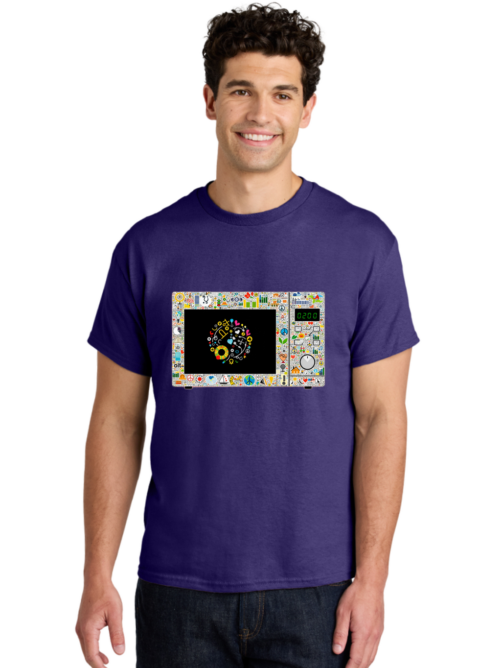 Microwave-With-Yin-Yang-Symbol Men'S Graphic Tee, 100% Cotton, Comfortable Casual Summer Wear, Machine Washable, Vintage Camera, Old Camera, Antique Camera, Black Camera, Classic Photography, Photography Equipment, Nostalgic Device, Bao653
