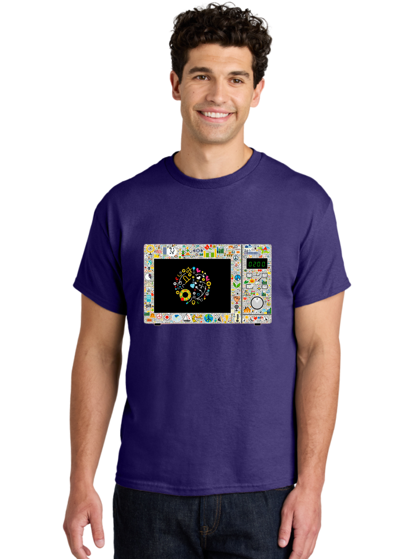 Microwave-With-Yin-Yang-Symbol Men'S Graphic Tee, 100% Cotton, Comfortable Casual Summer Wear, Machine Washable, Vintage Camera, Old Camera, Antique Camera, Black Camera, Classic Photography, Photography Equipment, Nostalgic Device, Bao653